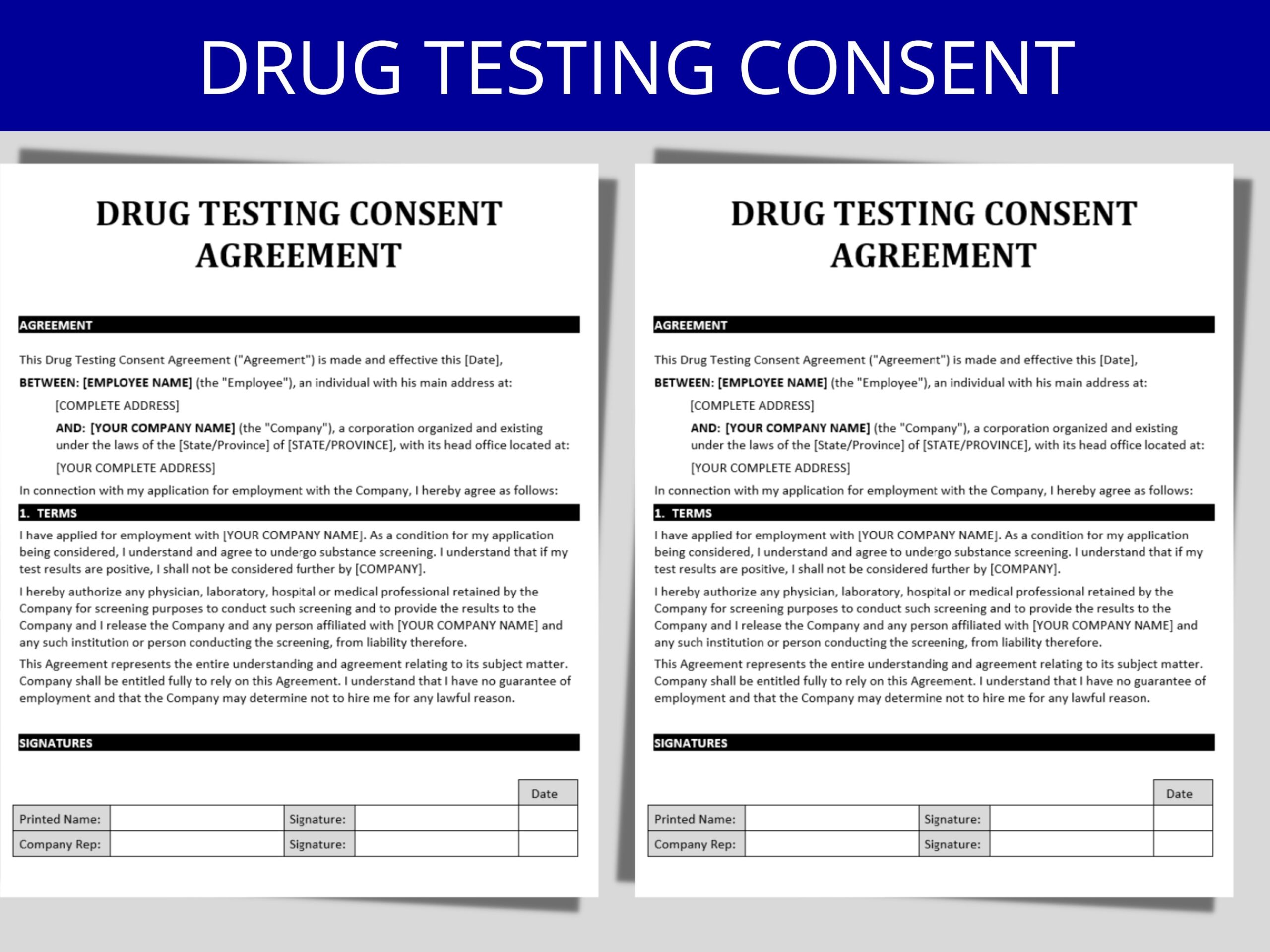 Drug Test Consent Form New Hire Paperwork Form Onboarding 