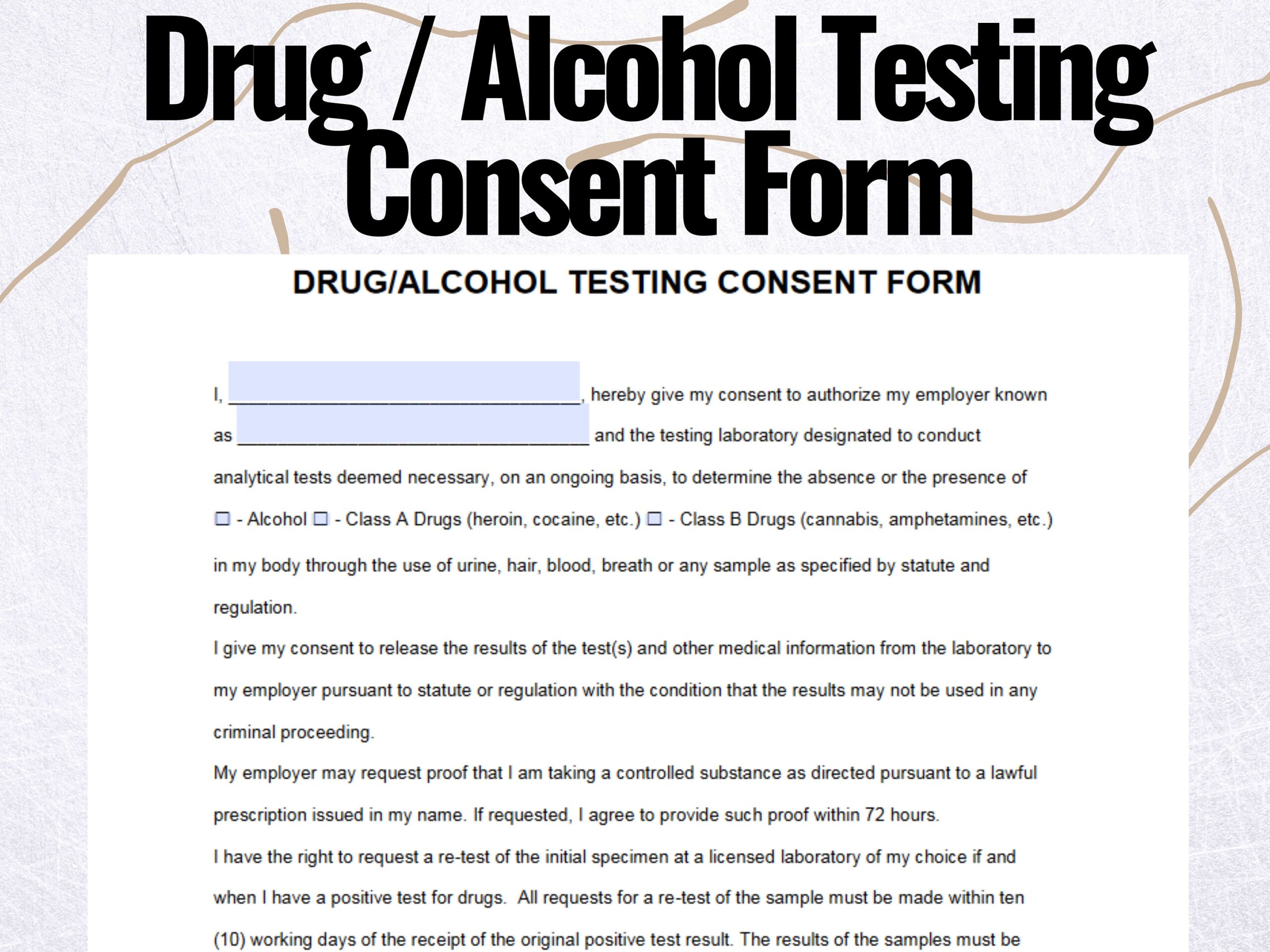 Employee Drug Test Consent Form Template