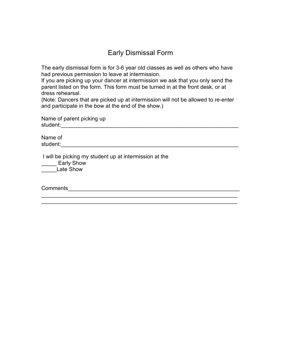 Early Dismissal Form Fill Out Sign Online And Download PDF Templateroller