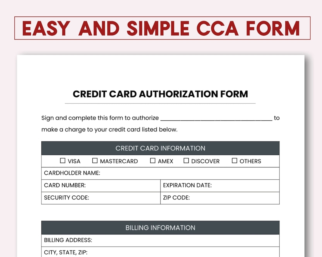 Easy Credit Card Authorization Form PDF Etsy