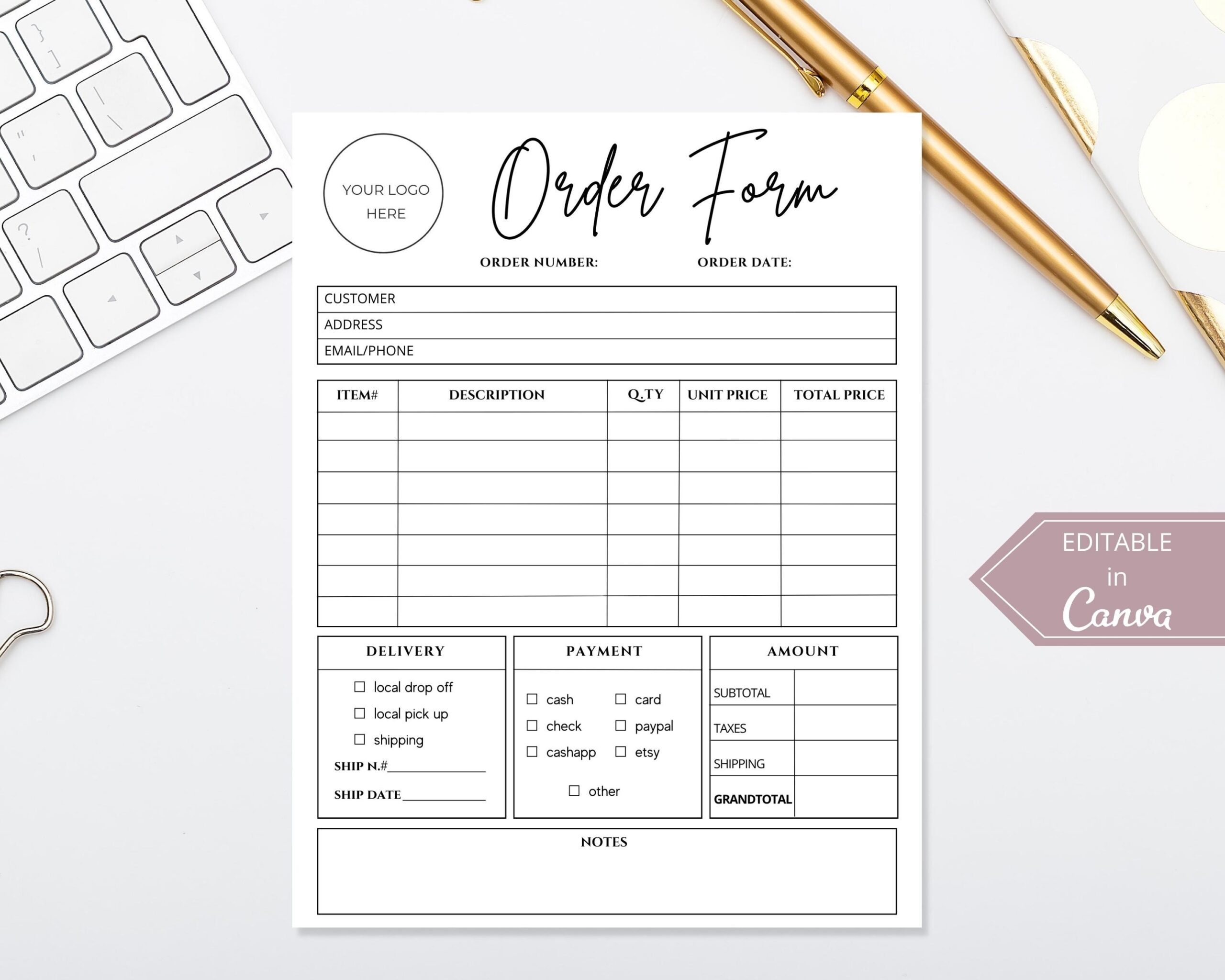 Editable Canva Order Form Template For Small Business 