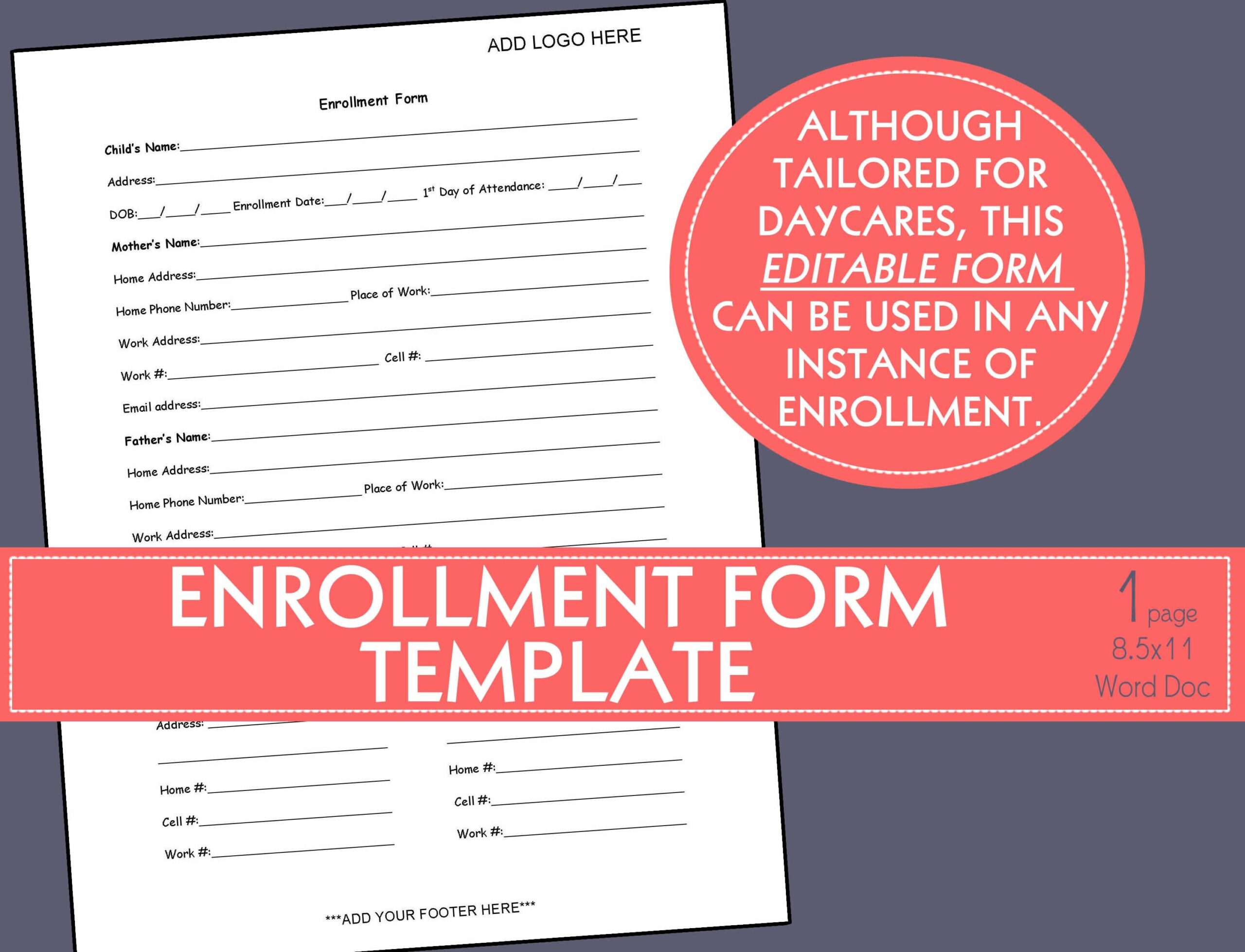 Editable ENROLLMENT FORM TEMPLATE Etsy