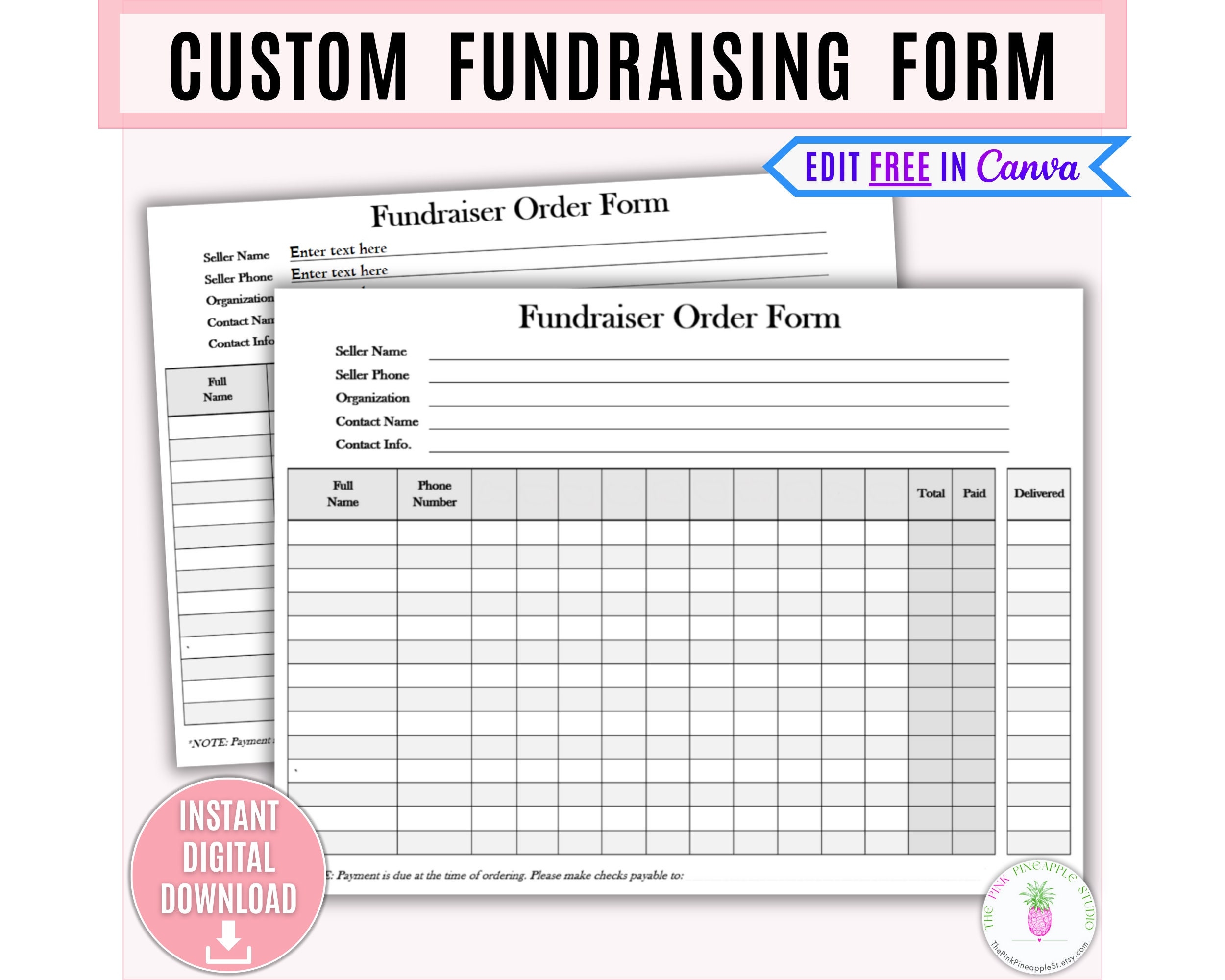 Editable Fundraising Form Printable Sponsorship Form Custom Fundraiser Form Sales Order Form Business Form Fillable Editable Order Form Etsy