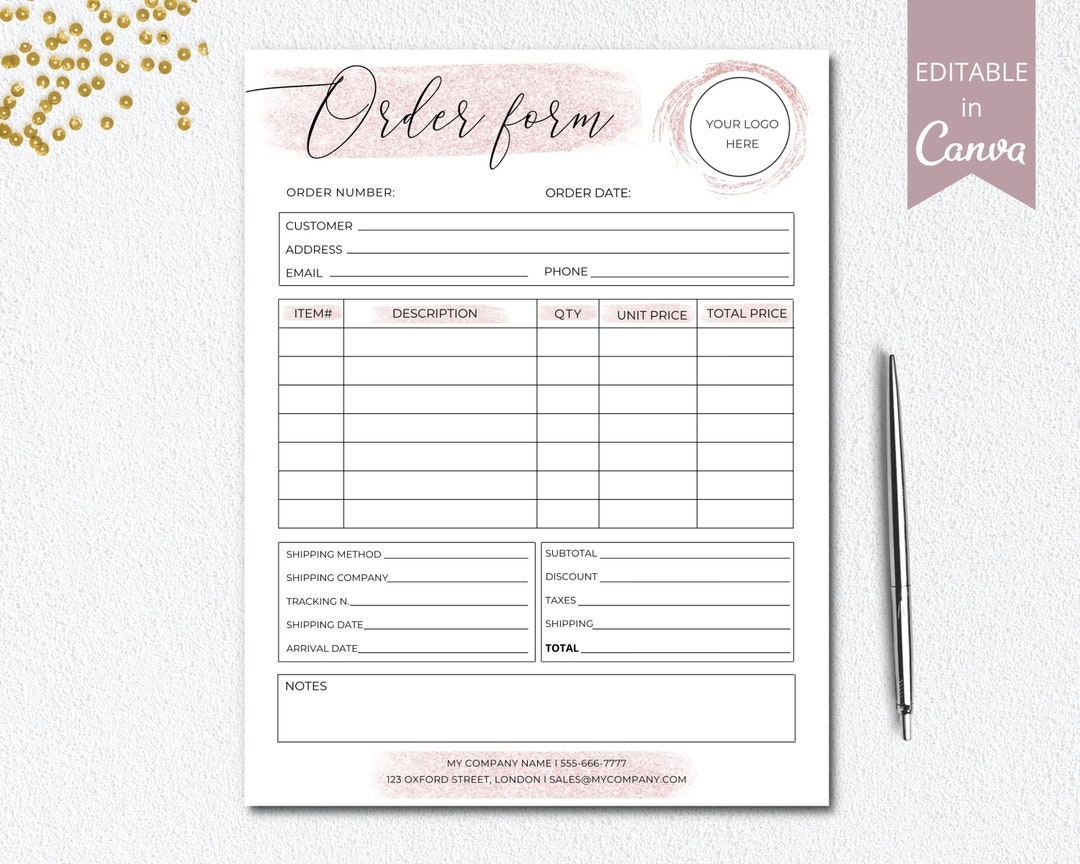 Editable Order Form Small Business Forms Printable Craft Order 