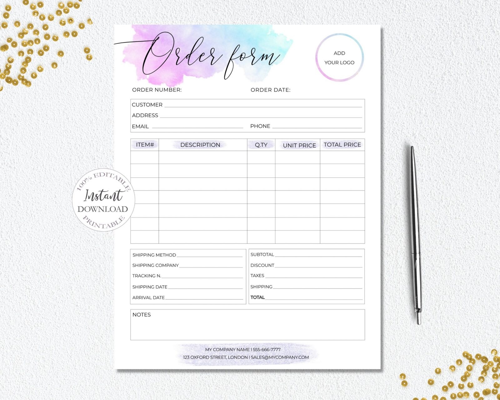 Editable Order Form Template Custom Order Forms Business Printables Instant Digital Download