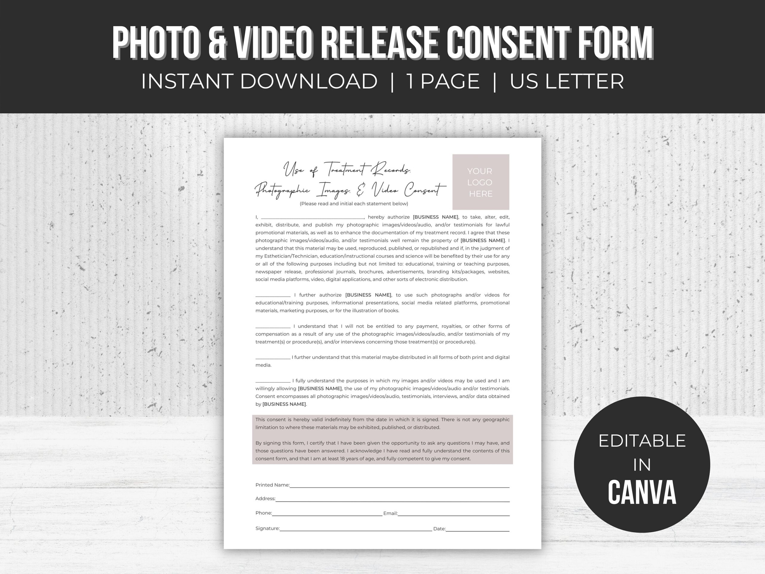 Photo Video Consent Form Template
