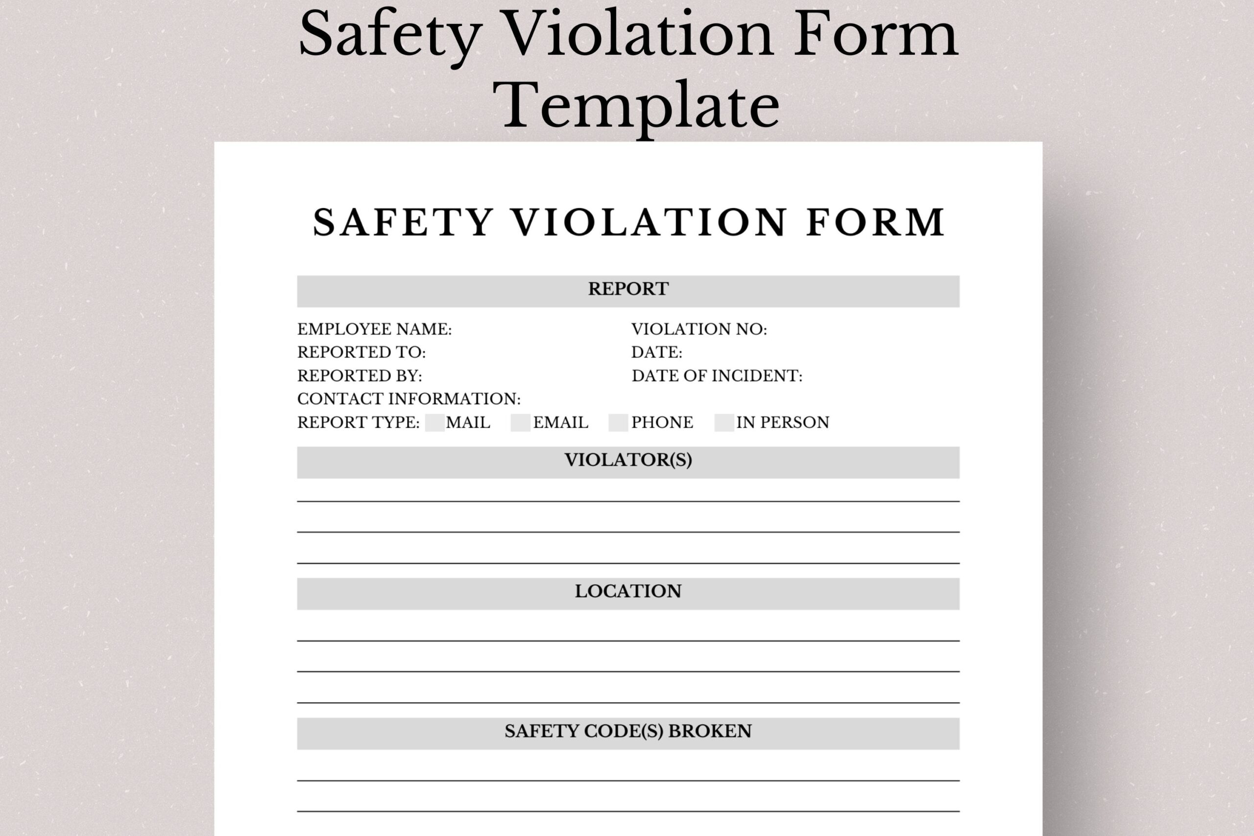 Editable Safety Violation Form Template Safety Violation Form Employee Safety Violation Form Safety Violation Human Resource Forms Etsy