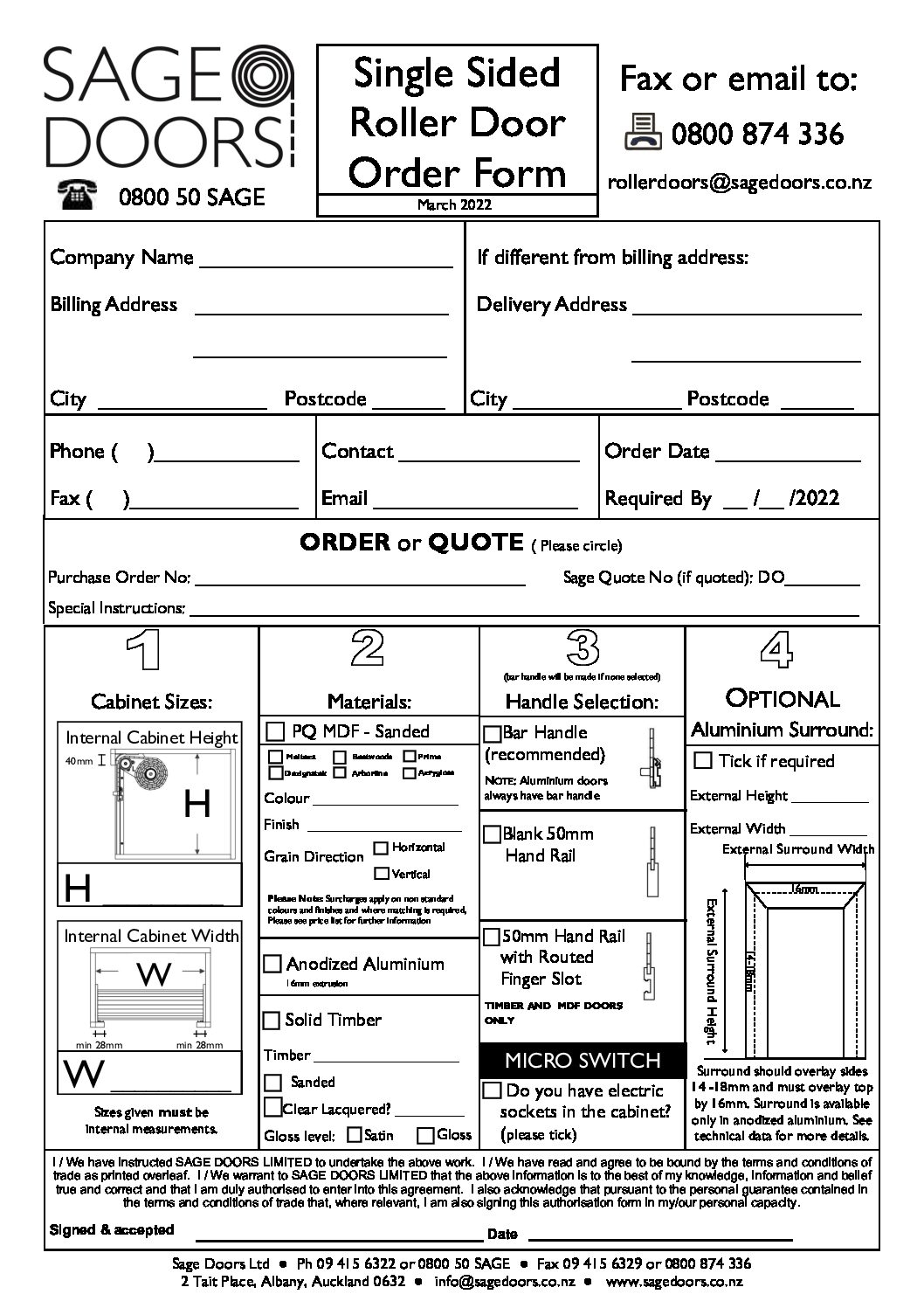 Electronic Order Form Single Sided Mar 2022 Sage Doors The 