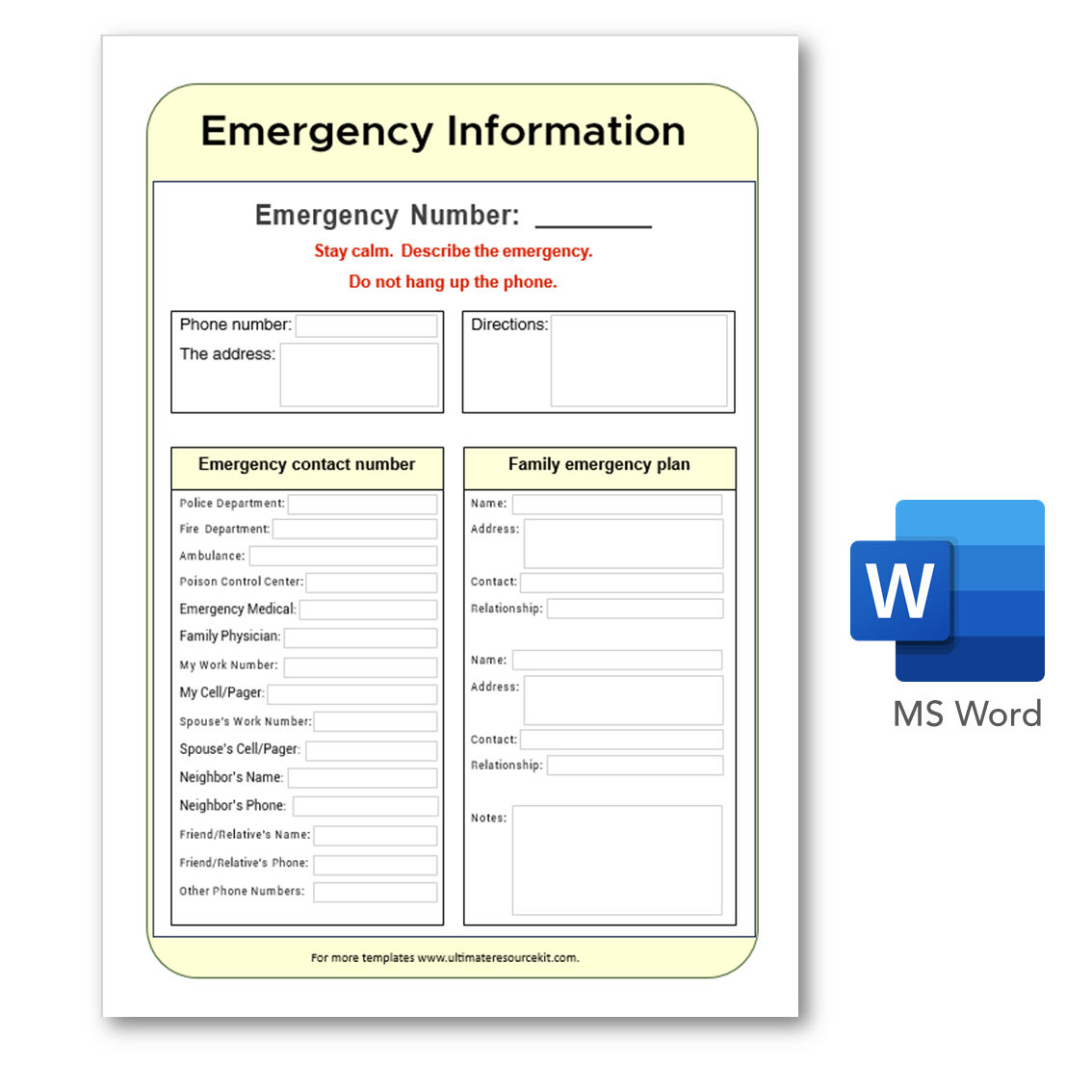 Emergency Contact Form Template High Quality Templates
