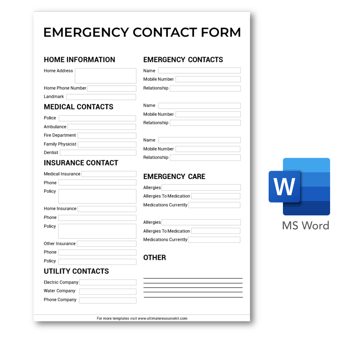 Emergency Information Form Template High Quality Templates