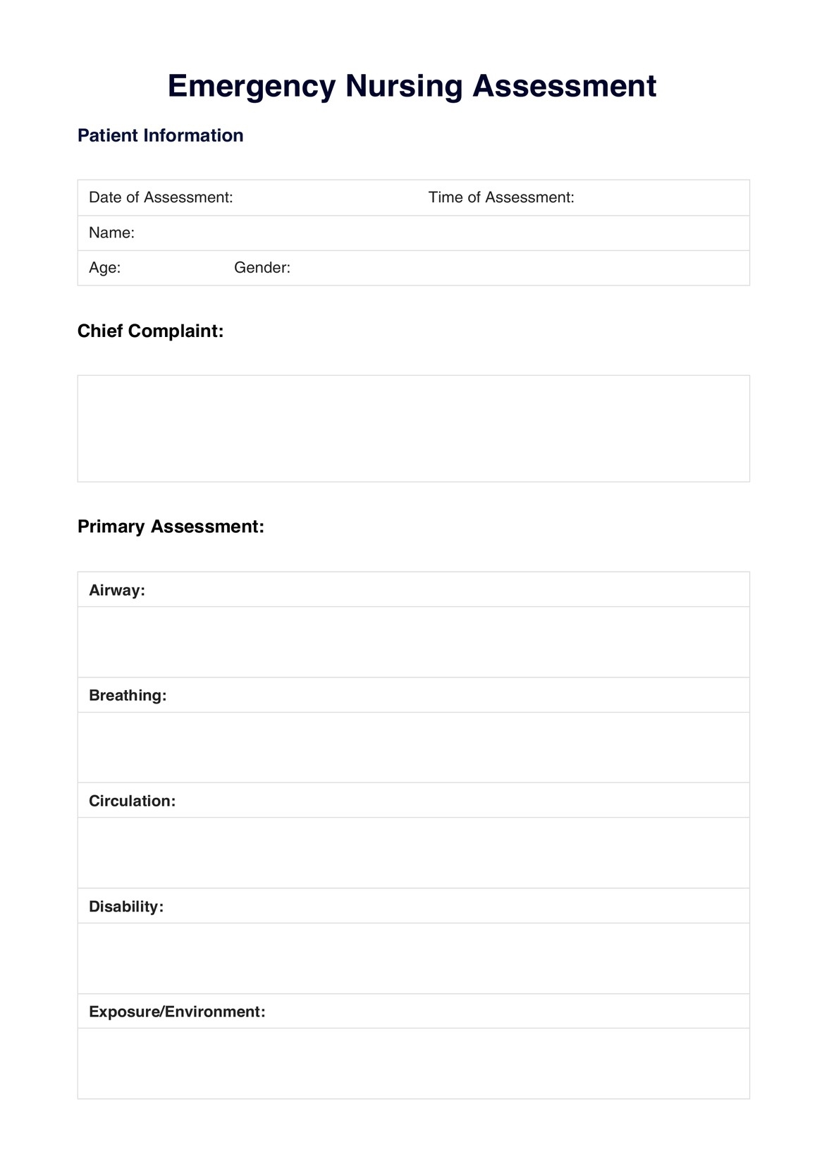 Emergency Nursing Assessment U0026 Example Free PDF Download