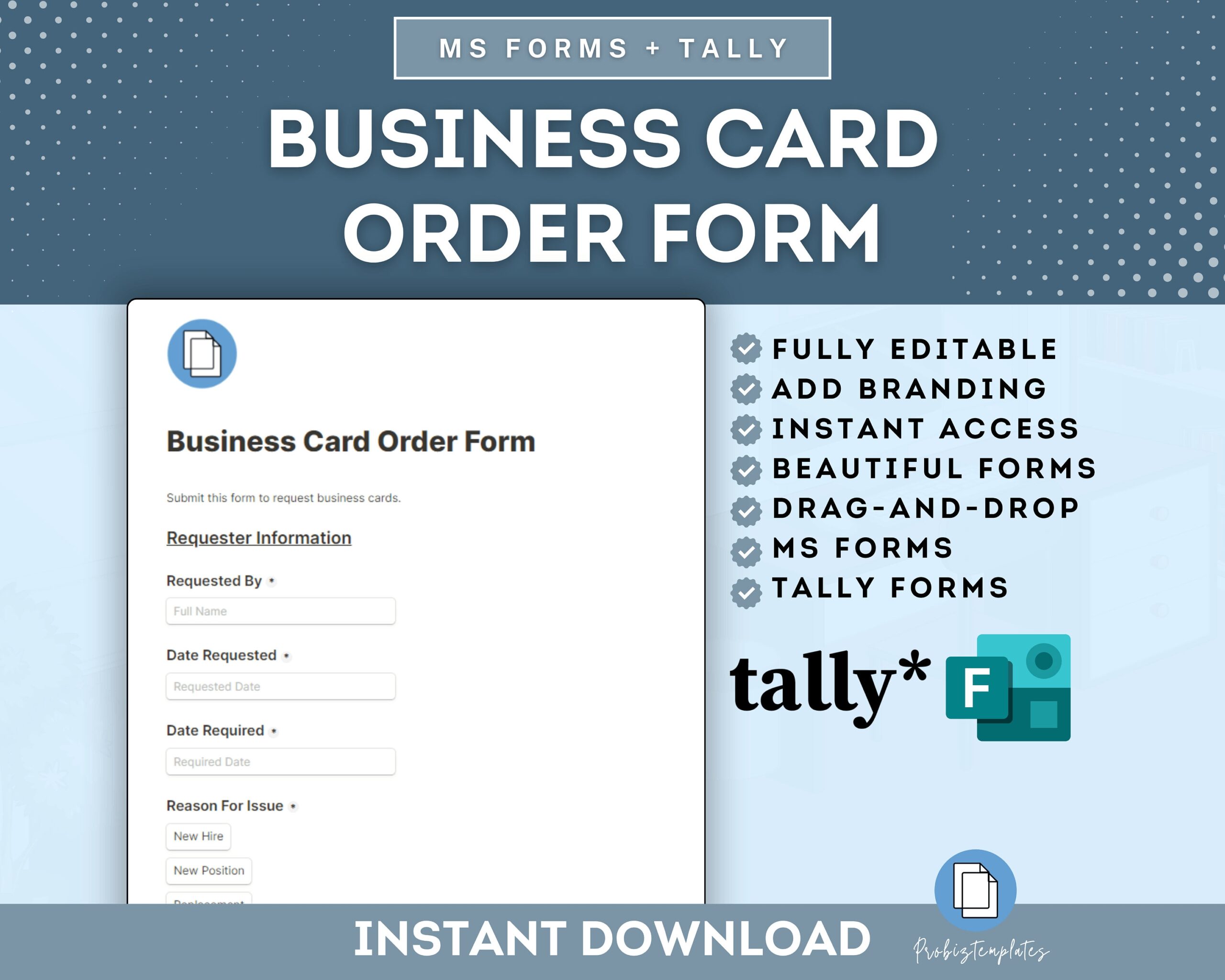 Employee Business Card Online Order Form Template Staff Business Card Request Form Company Business Card Request Form MS Forms U0026 Tally Etsy