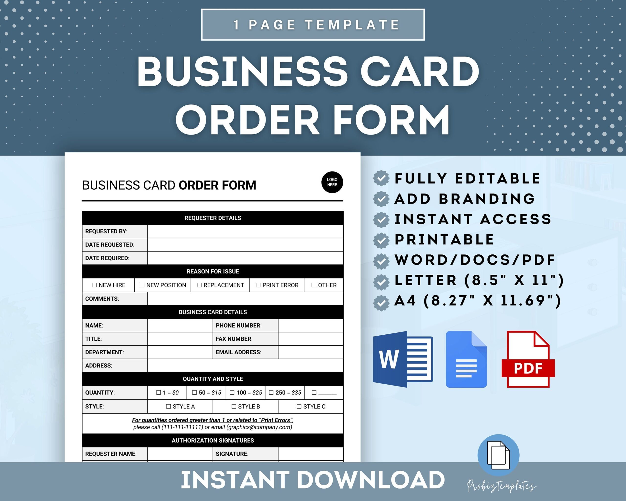 Employee Business Card Order Form Template Staff Business Card Request Form Company Business Card Request Form HR Business Card Request Etsy