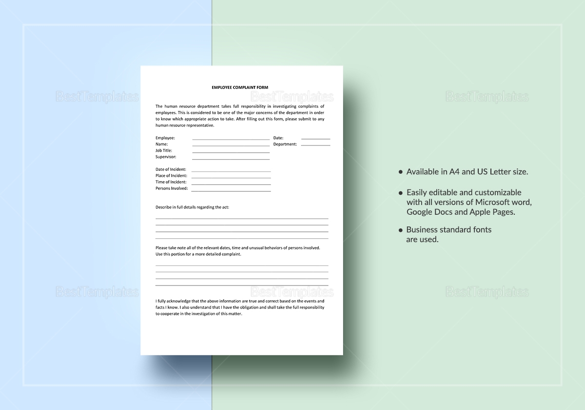 Sample Employee Complaint Form Template