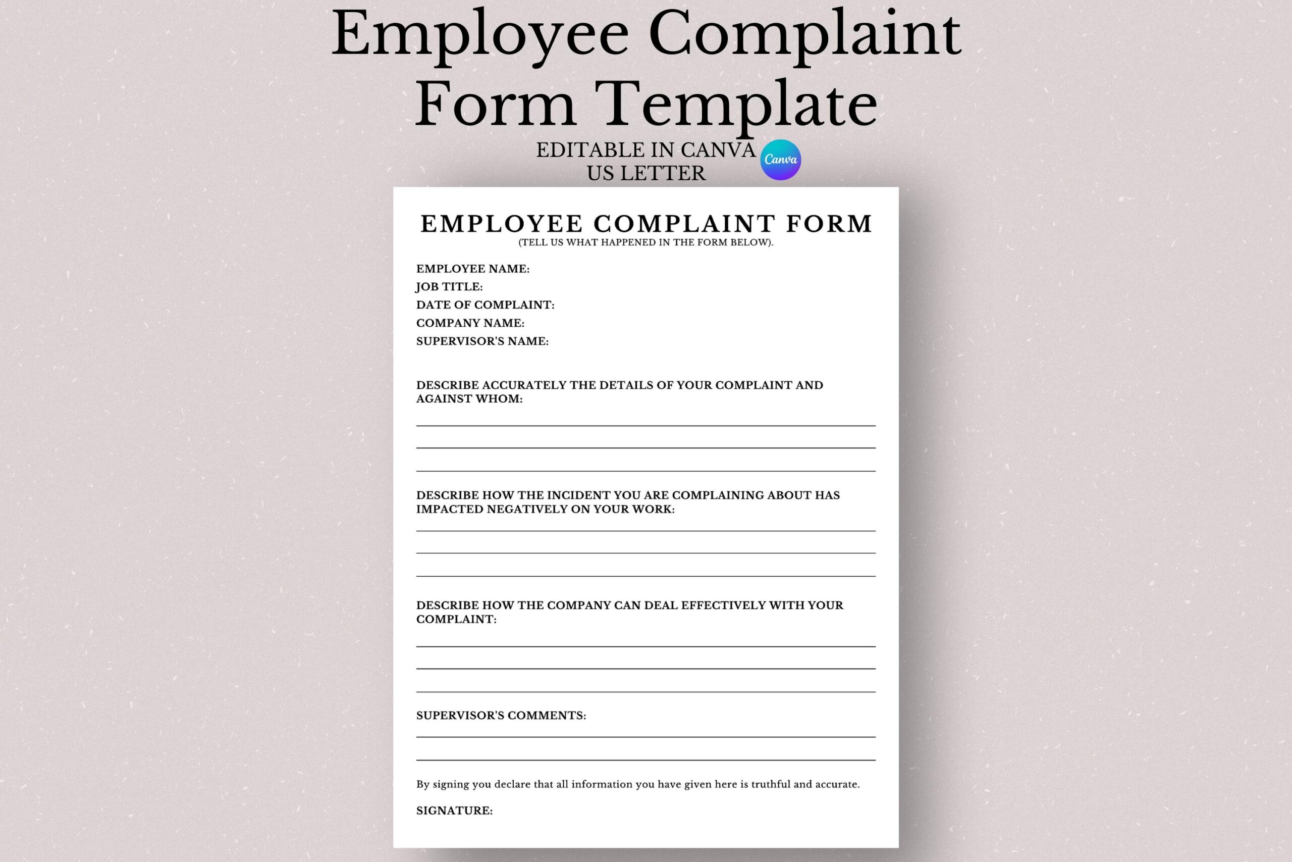 Employee Complaint Form Template Editable Employee Complaint Form Template Employee Complaint Form Complaint Form Complaint Letter Etsy UK