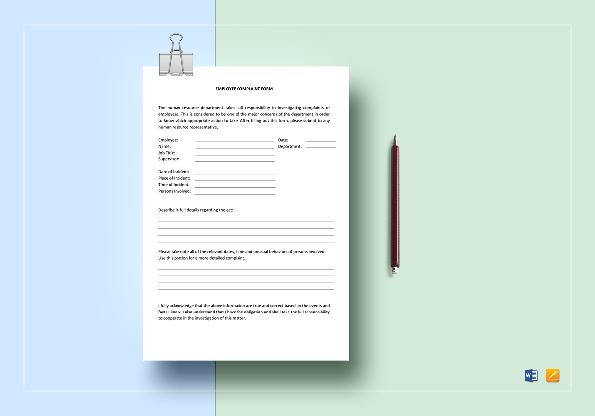 Employee Complaint Form Template In Word Google Docs Apple Pages