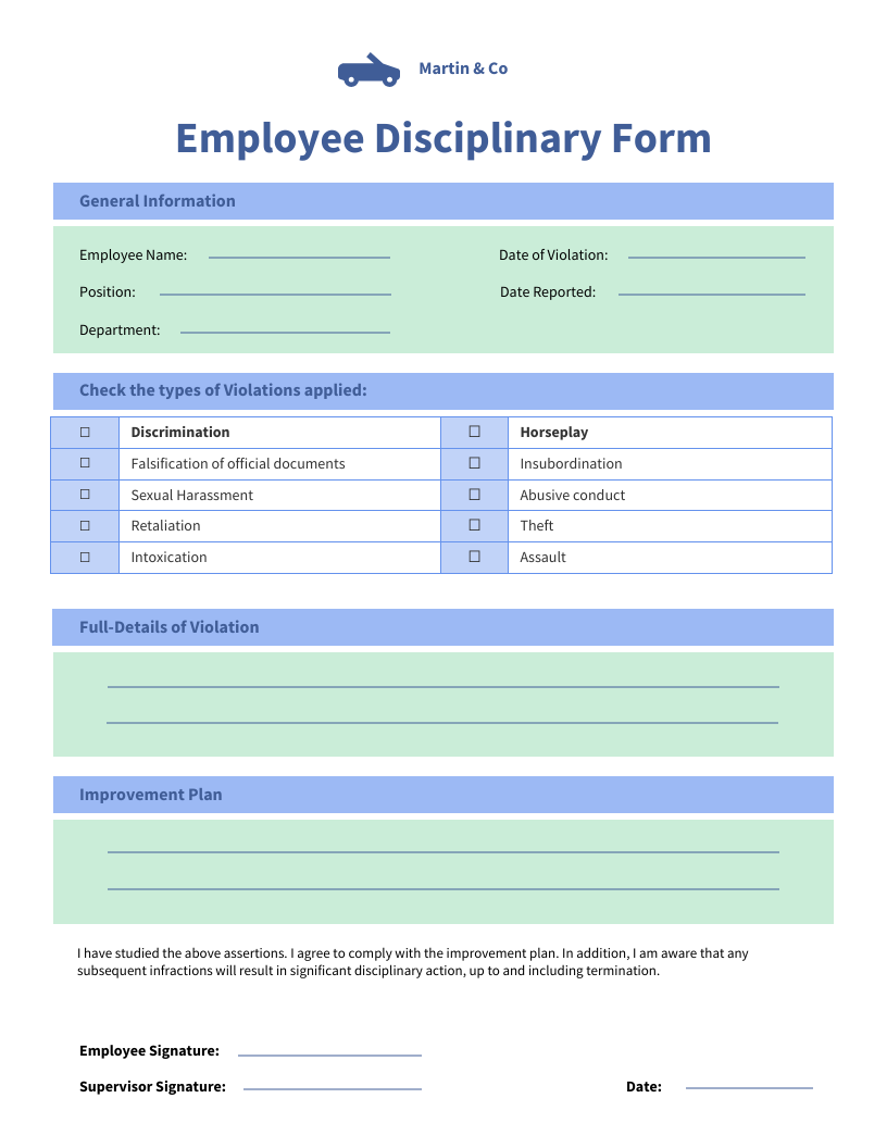 Employee Disciplinary Action Form Template Venngage