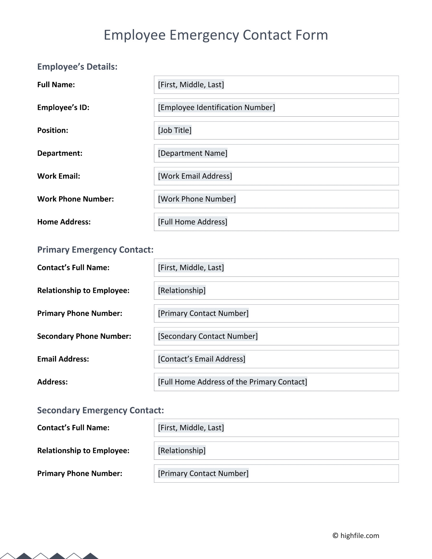Emergency Contact Form Template Word