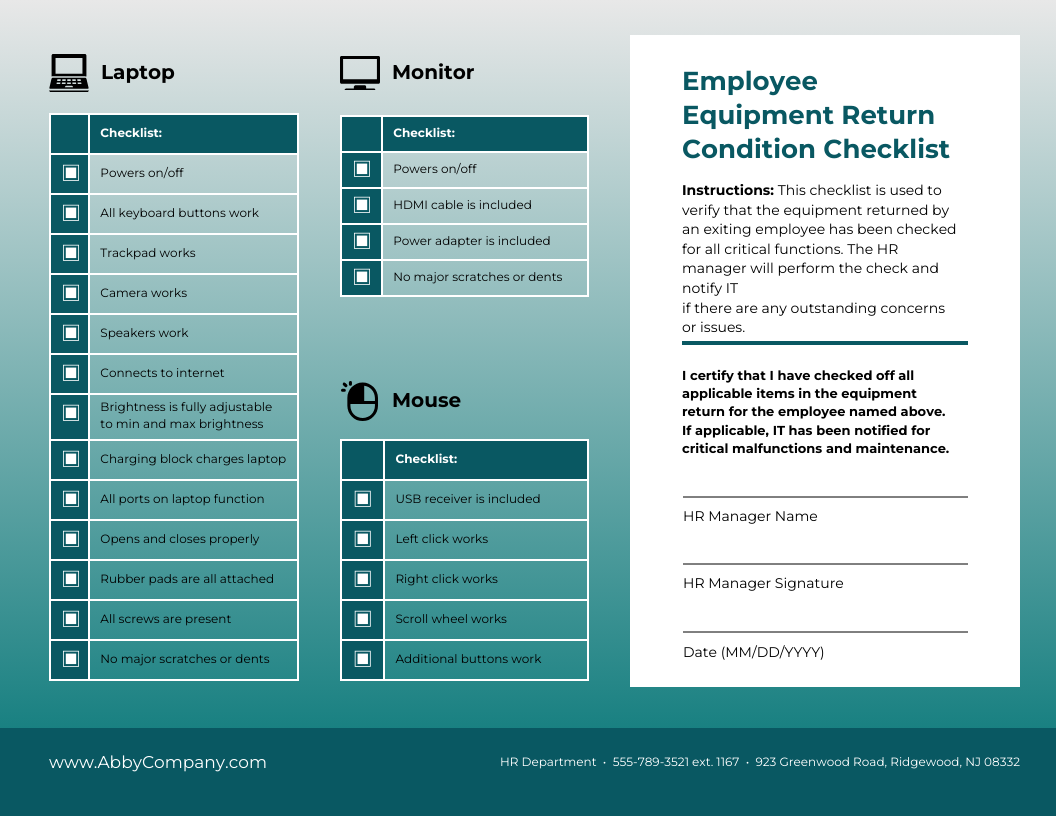 Employee Equipment Return Form Checklist Template Venngage