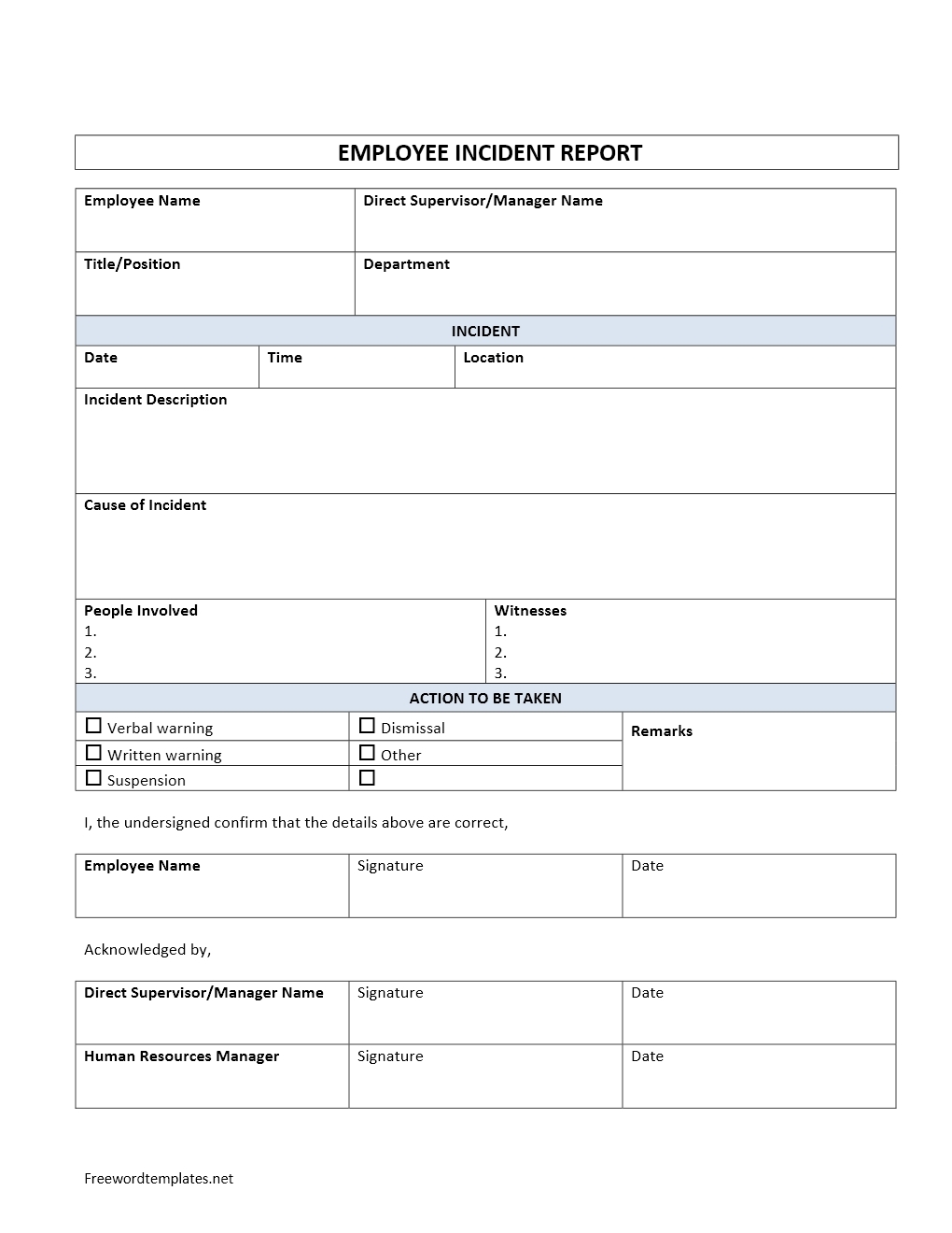 Accident Report Form Template