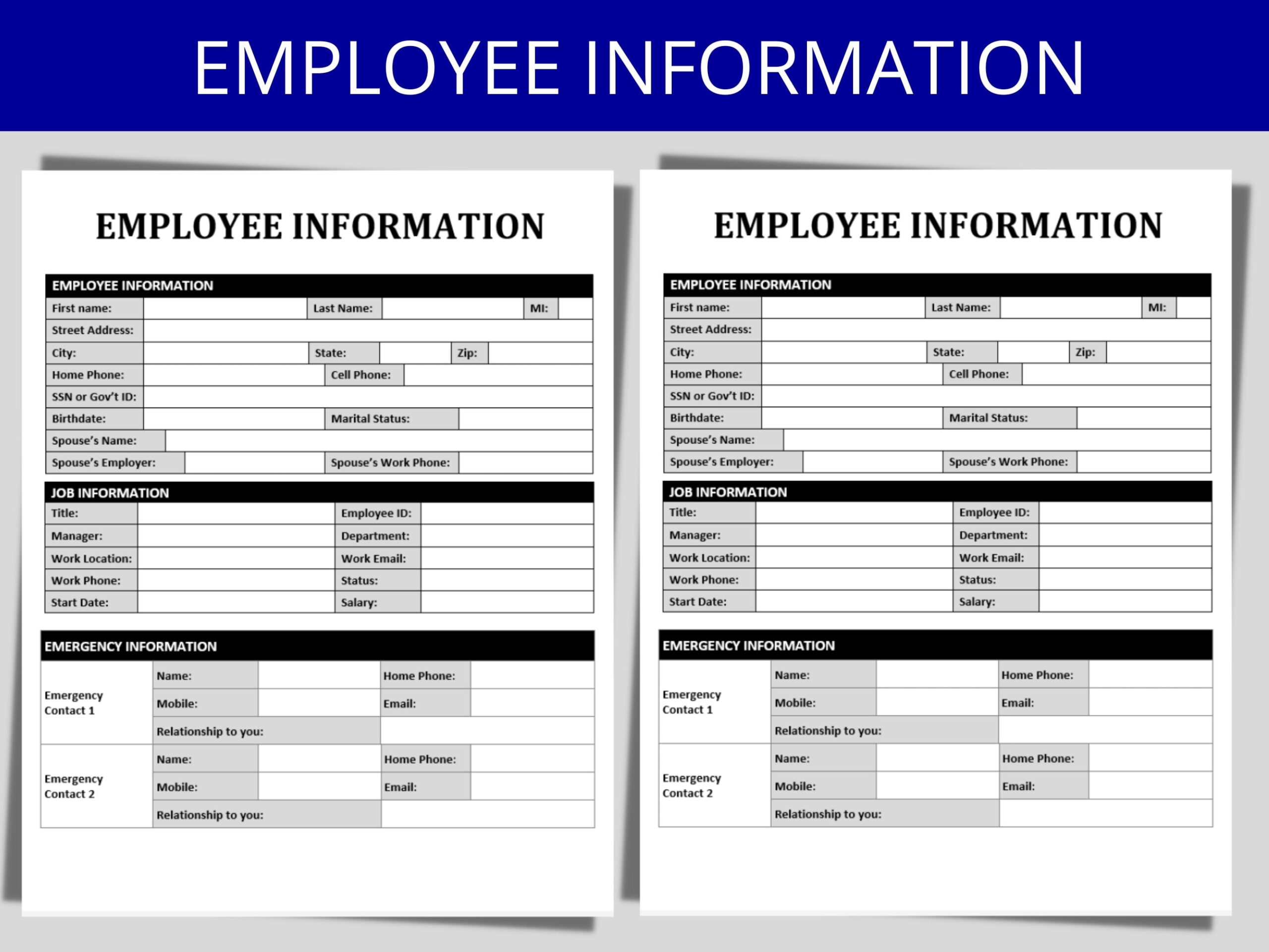 Employee Information Form New Hire Paperwork HR Templates 