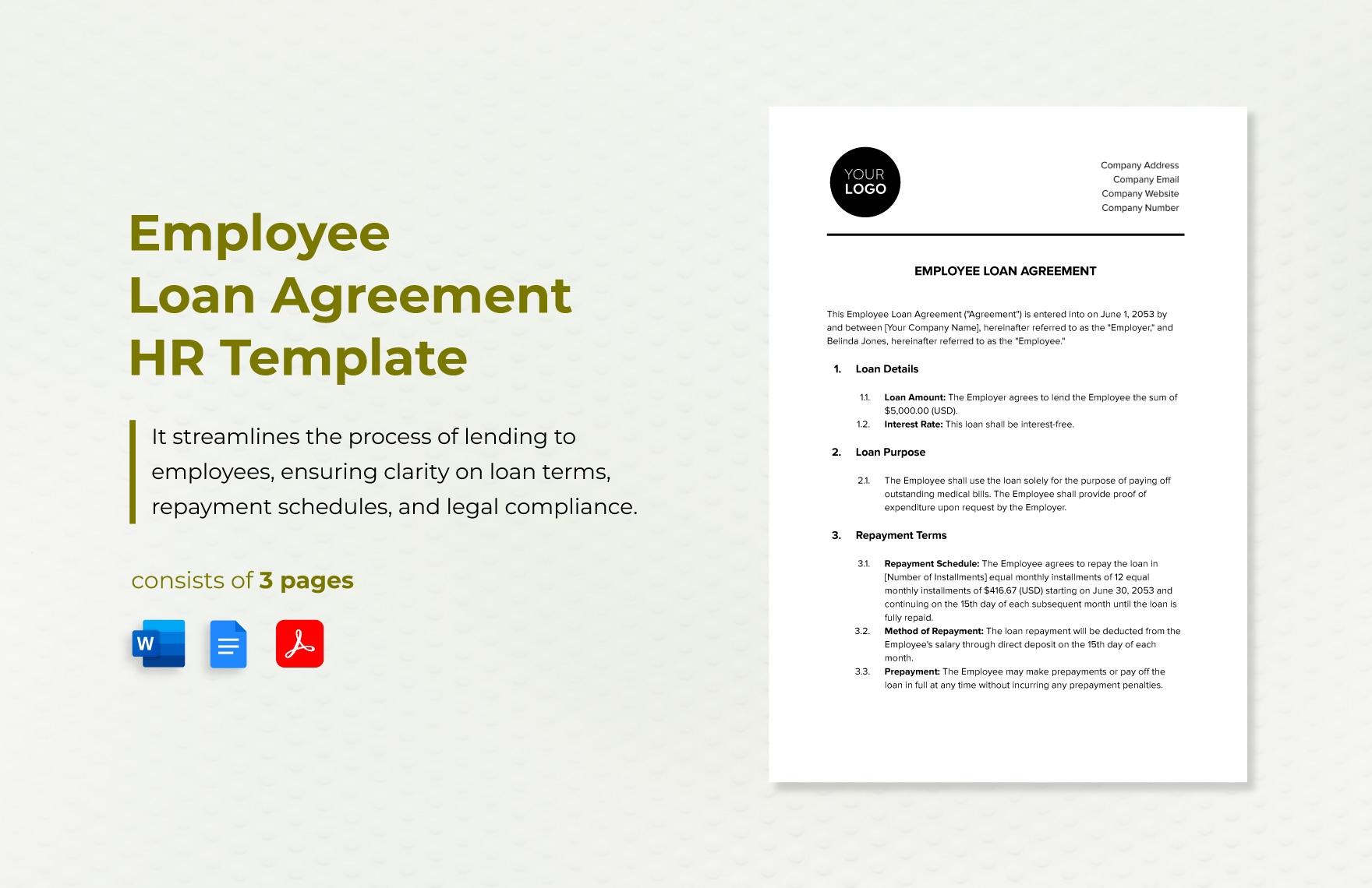 Employee Loan Agreement HR Template In Word PDF Google Docs Download Template