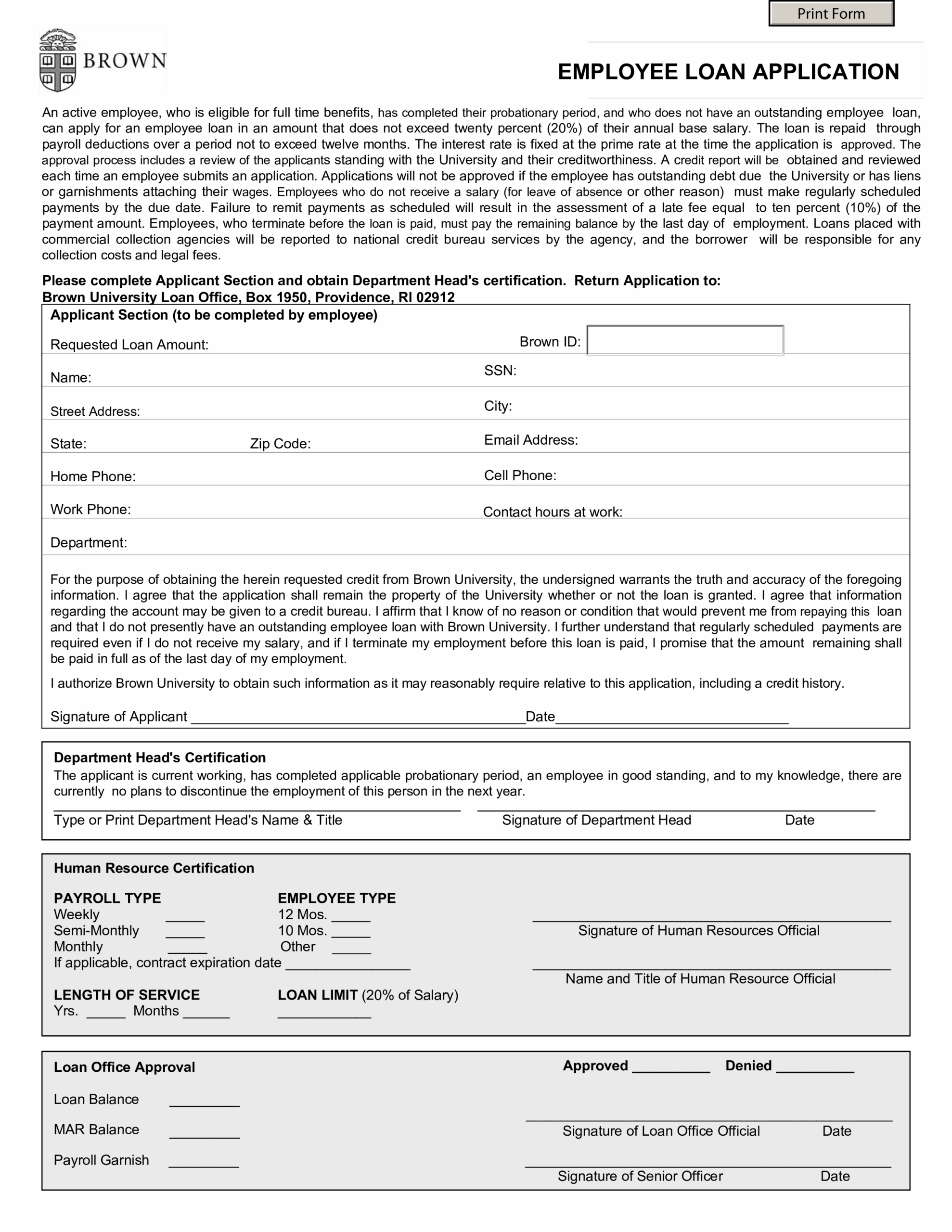 Employee Loan Form Template
