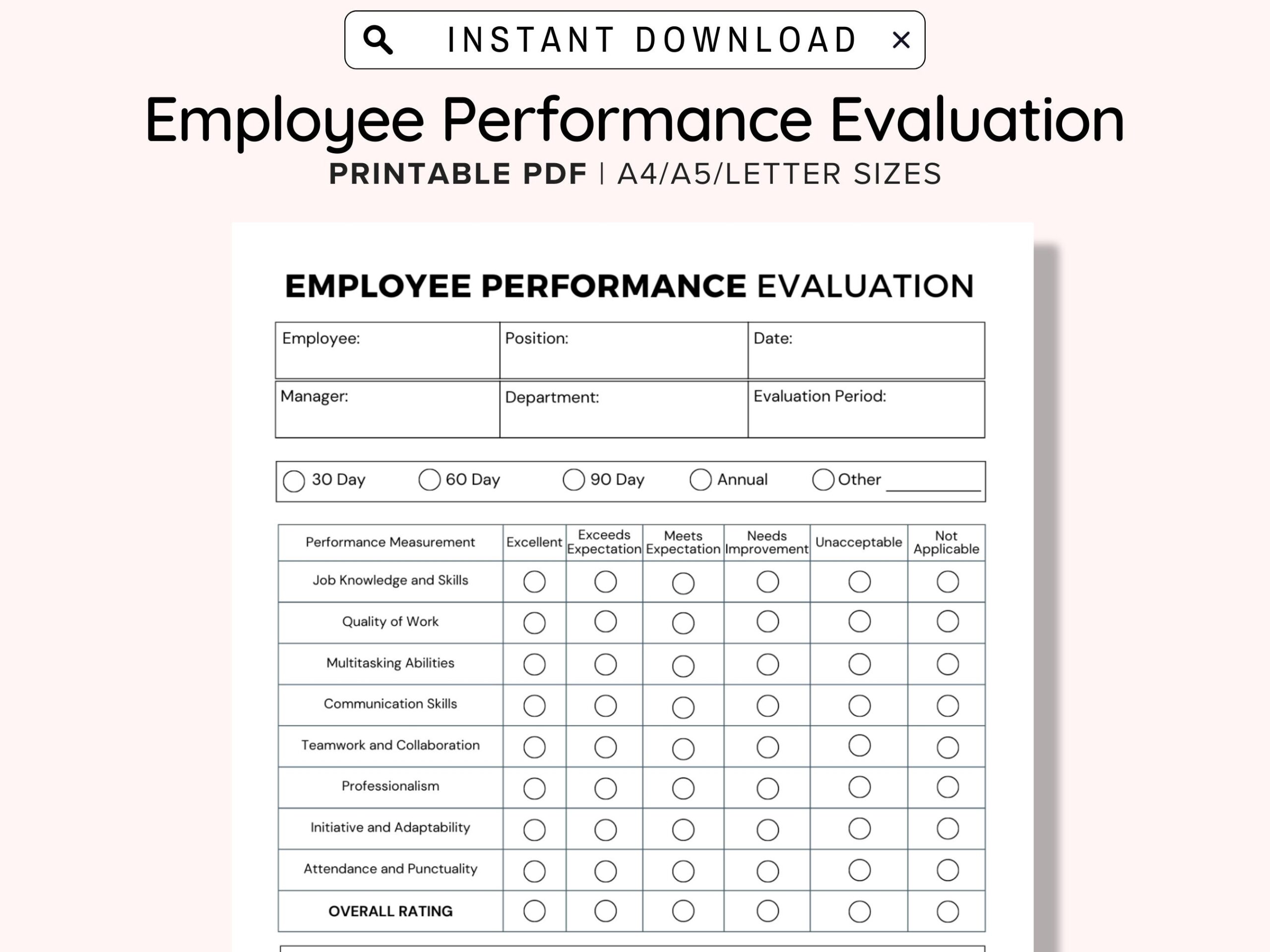 Employee Performance Evaluation Form Template