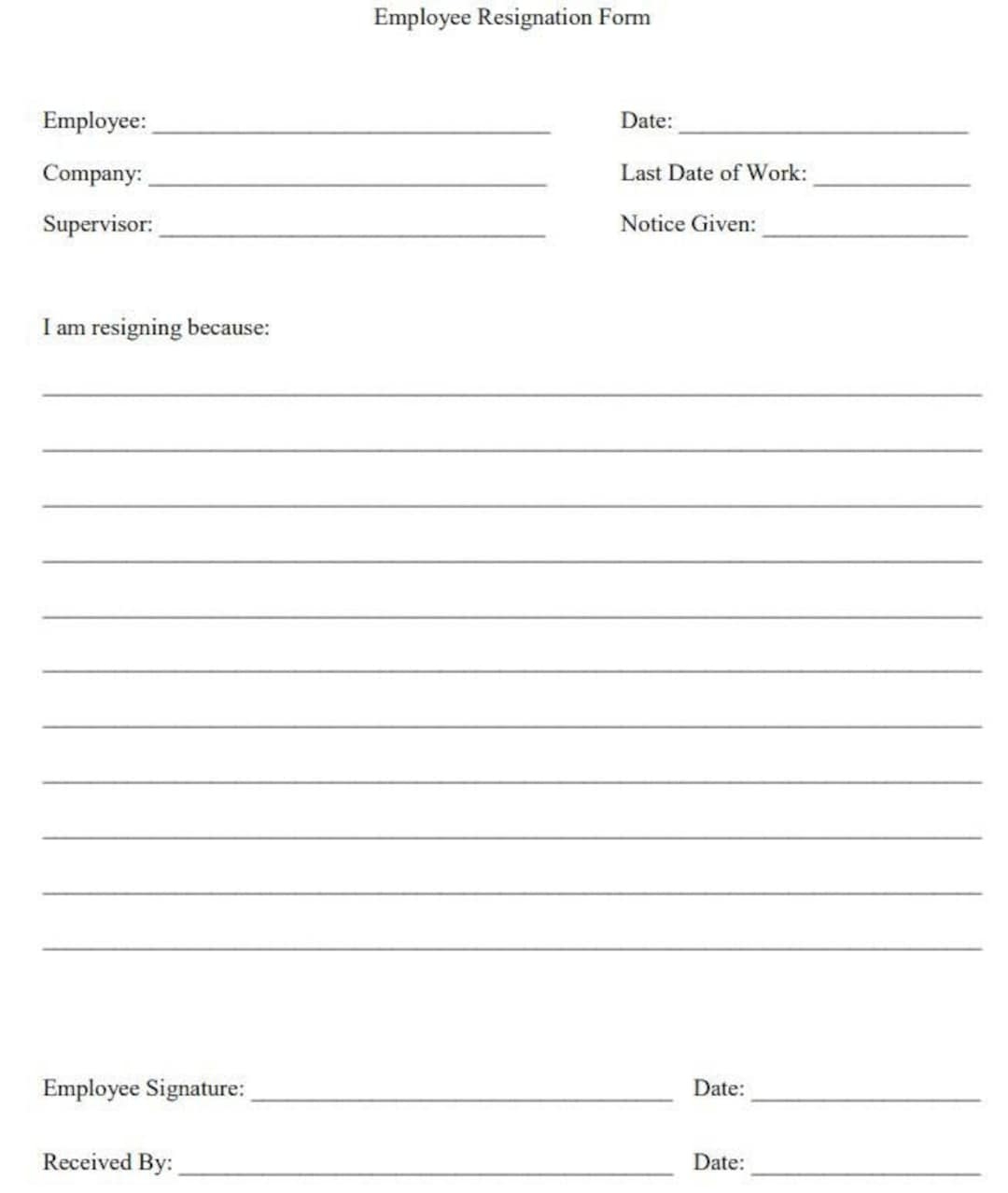 Employee Resignation Form PDF Etsy