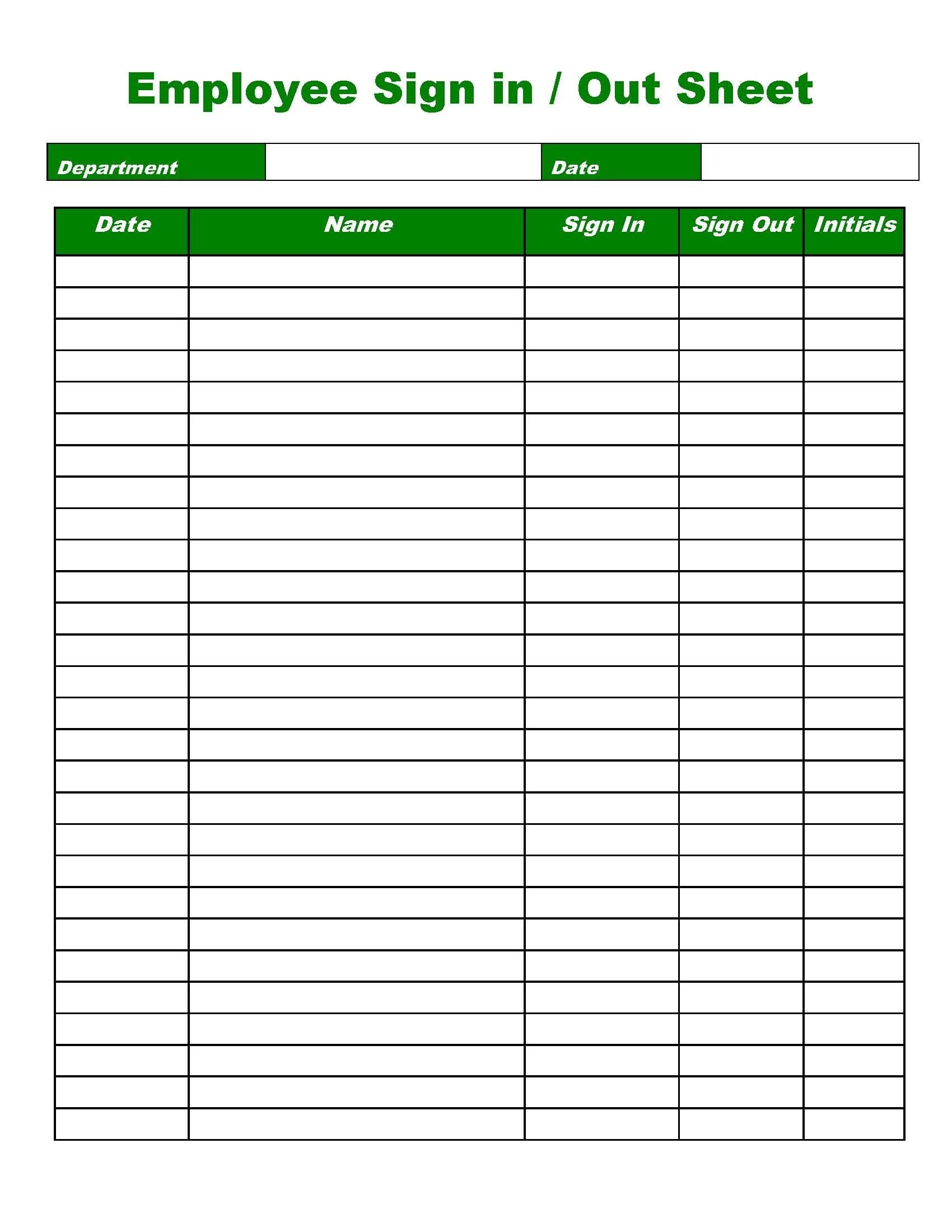 Employee Sign In Out Sheet Printable Form Digital File Instant Download Editable green white Edition Etsy UK