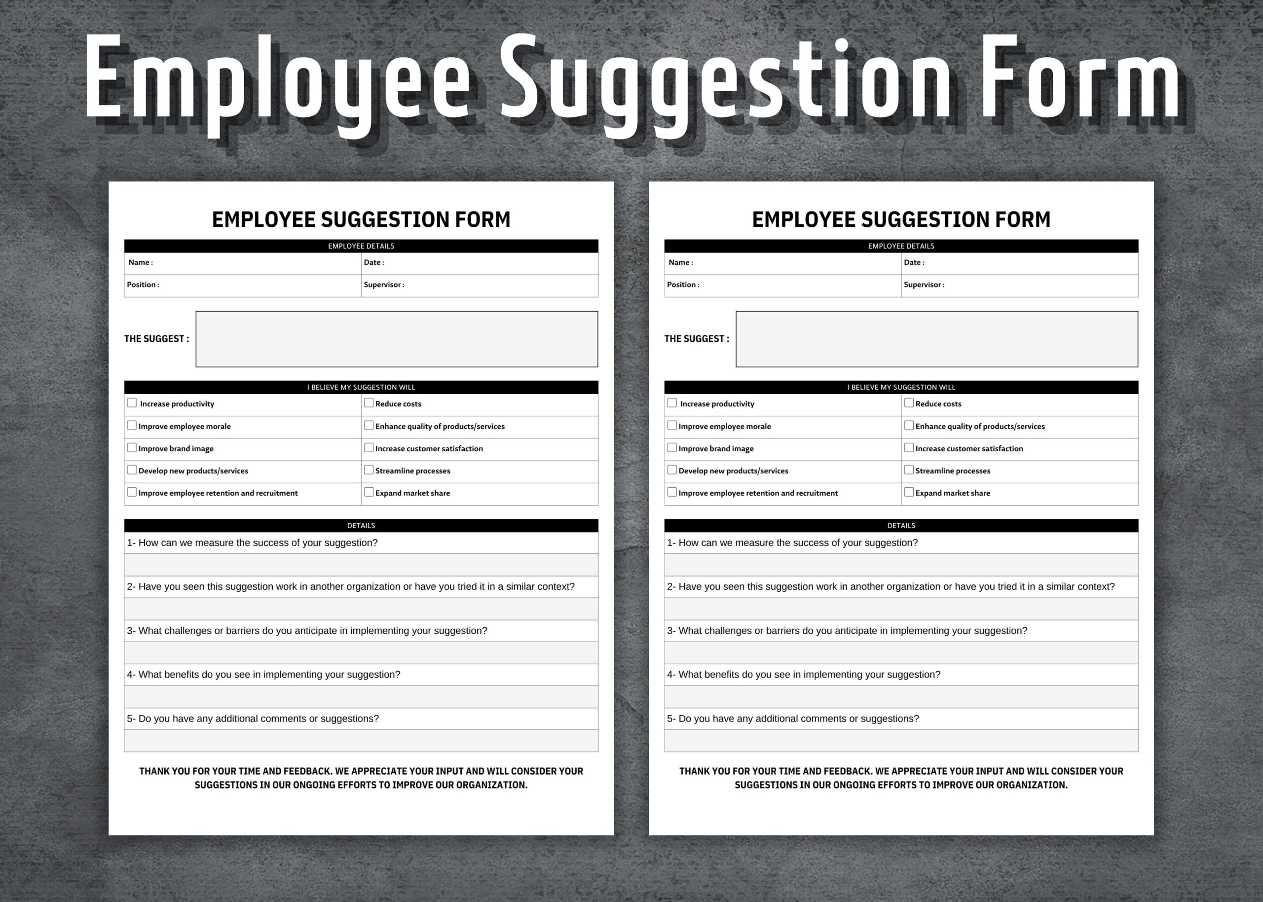 Employee Suggestion Form Employee Ideas Form Employee Suggestion 