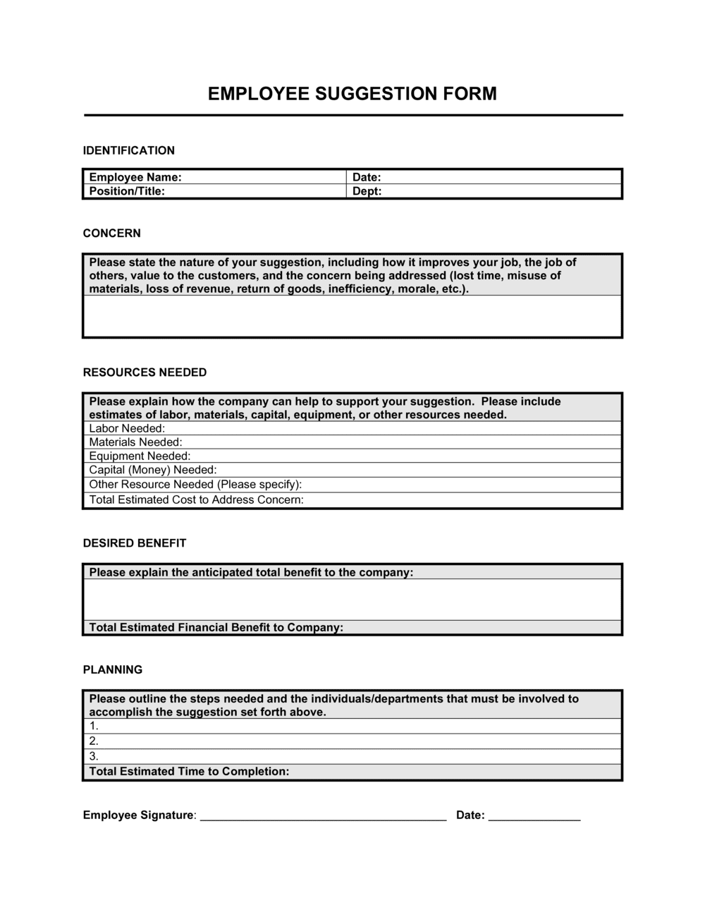 Suggestion Form Template Word