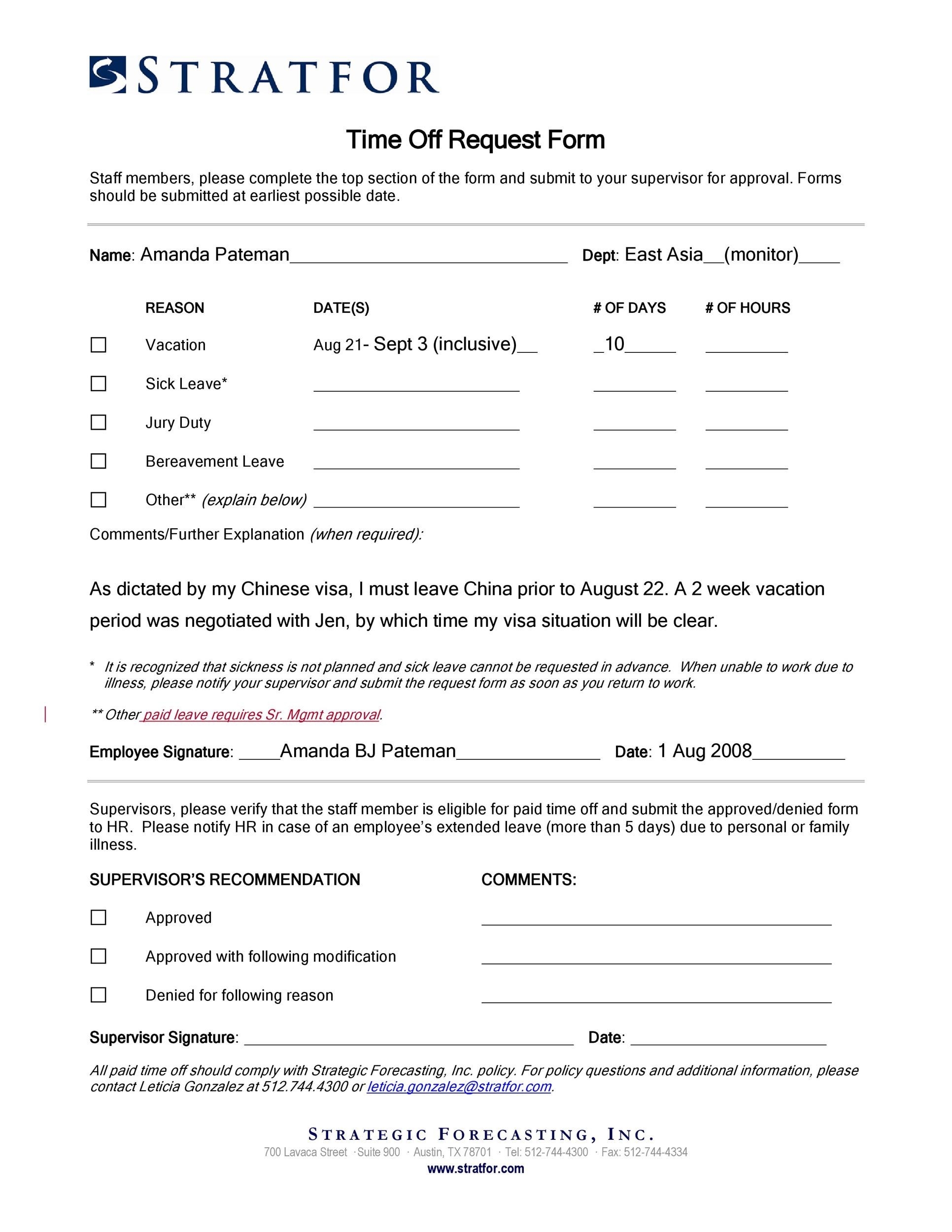 Employee Time Off Request Forms 39 Free Forms U0026 Guidelines Blue Layouts