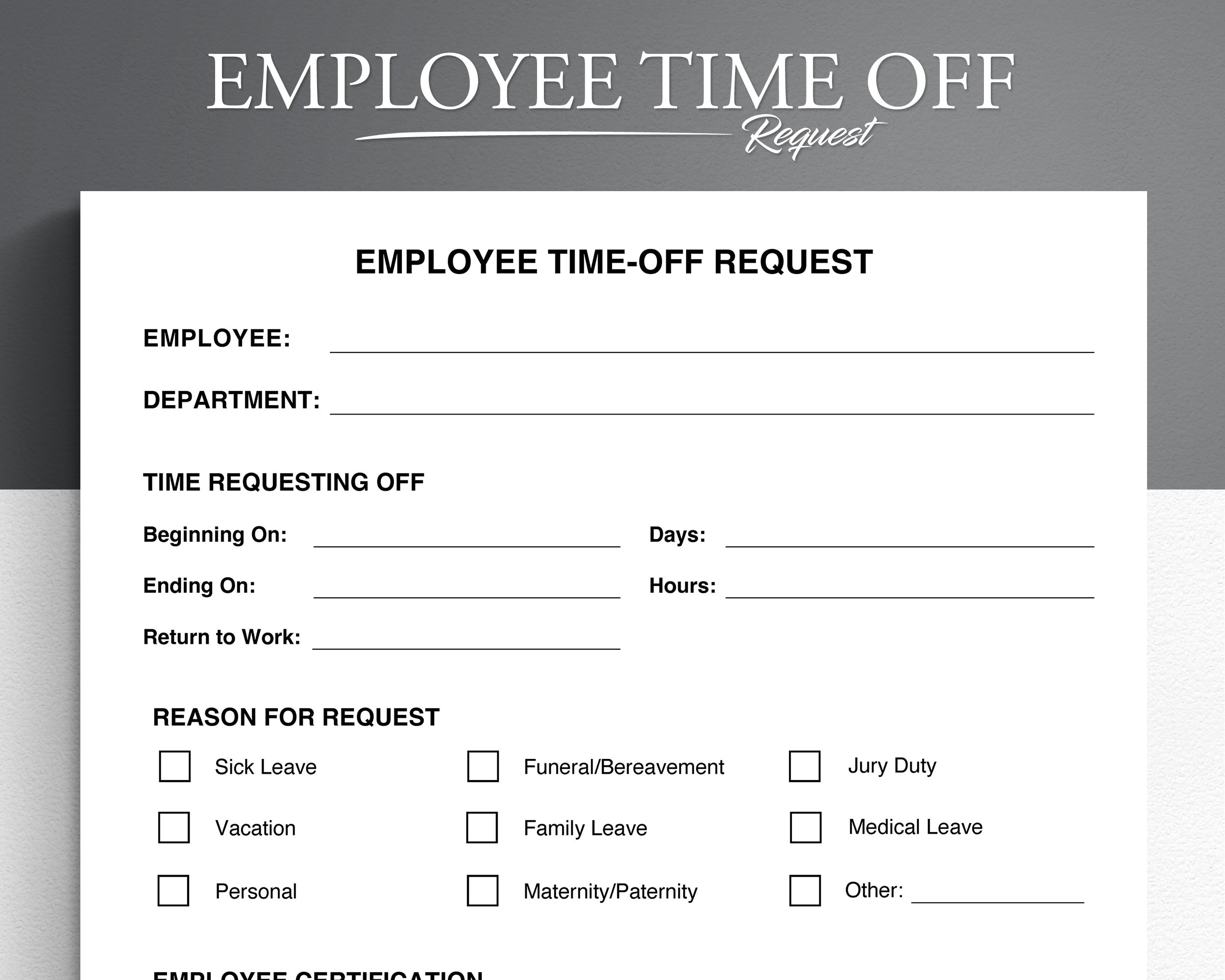 Absence Request Form Template