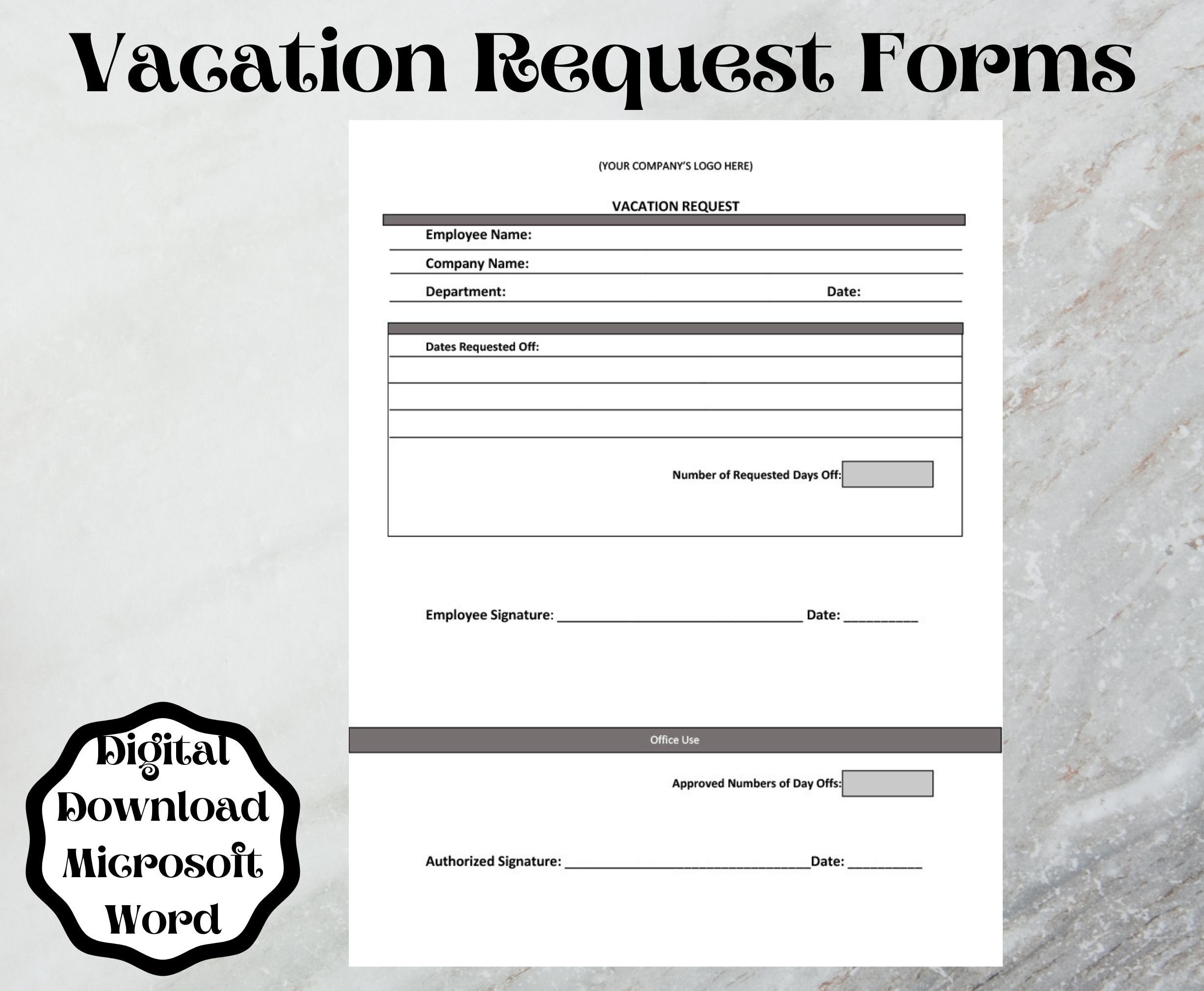 Employee Vacation Request Forms Microsoft Editable 