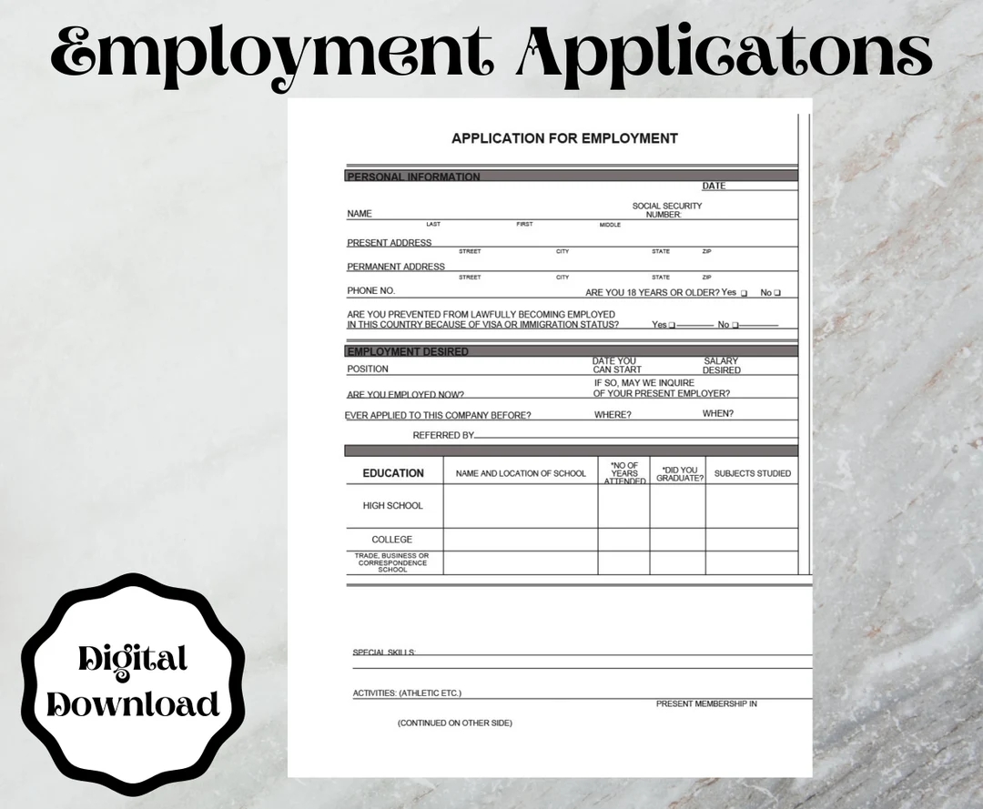 Application Form For A Job Template