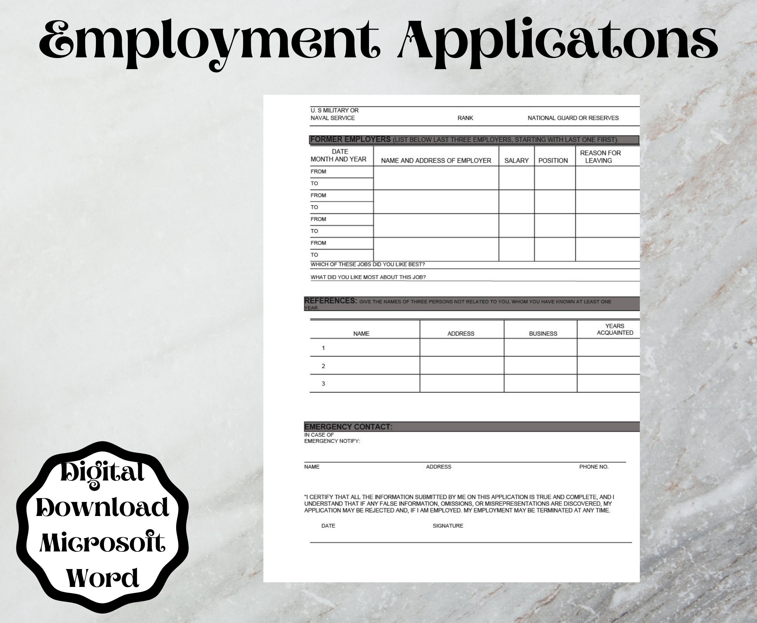 Employment Application Form Template Word Printableu0026 Editable 