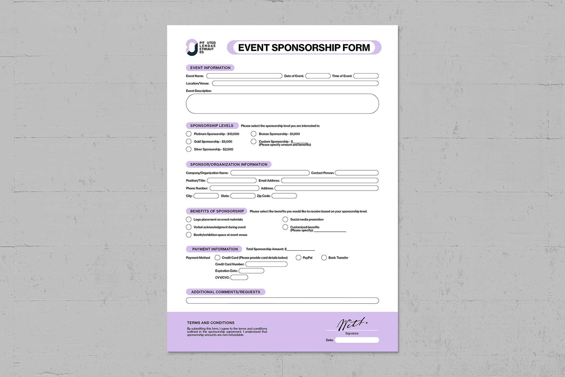 Event Sponsorship Form Template BrandPacks