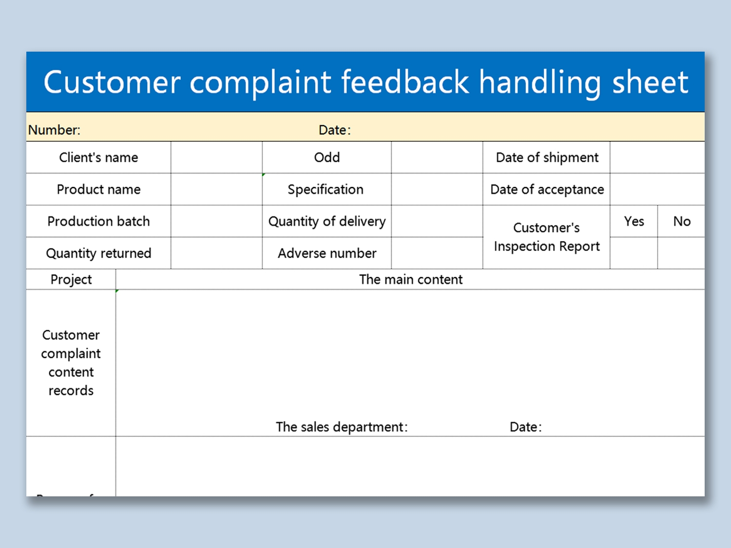 EXCEL Of Customer Complaint Feedback Handling Sheet xls WPS Free Templates