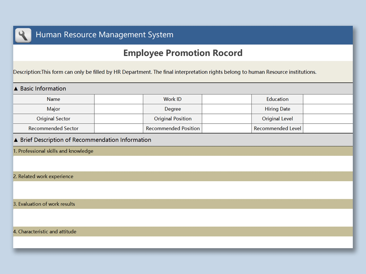 EXCEL Of Employee Promotion Record Template xlsx WPS Free Templates