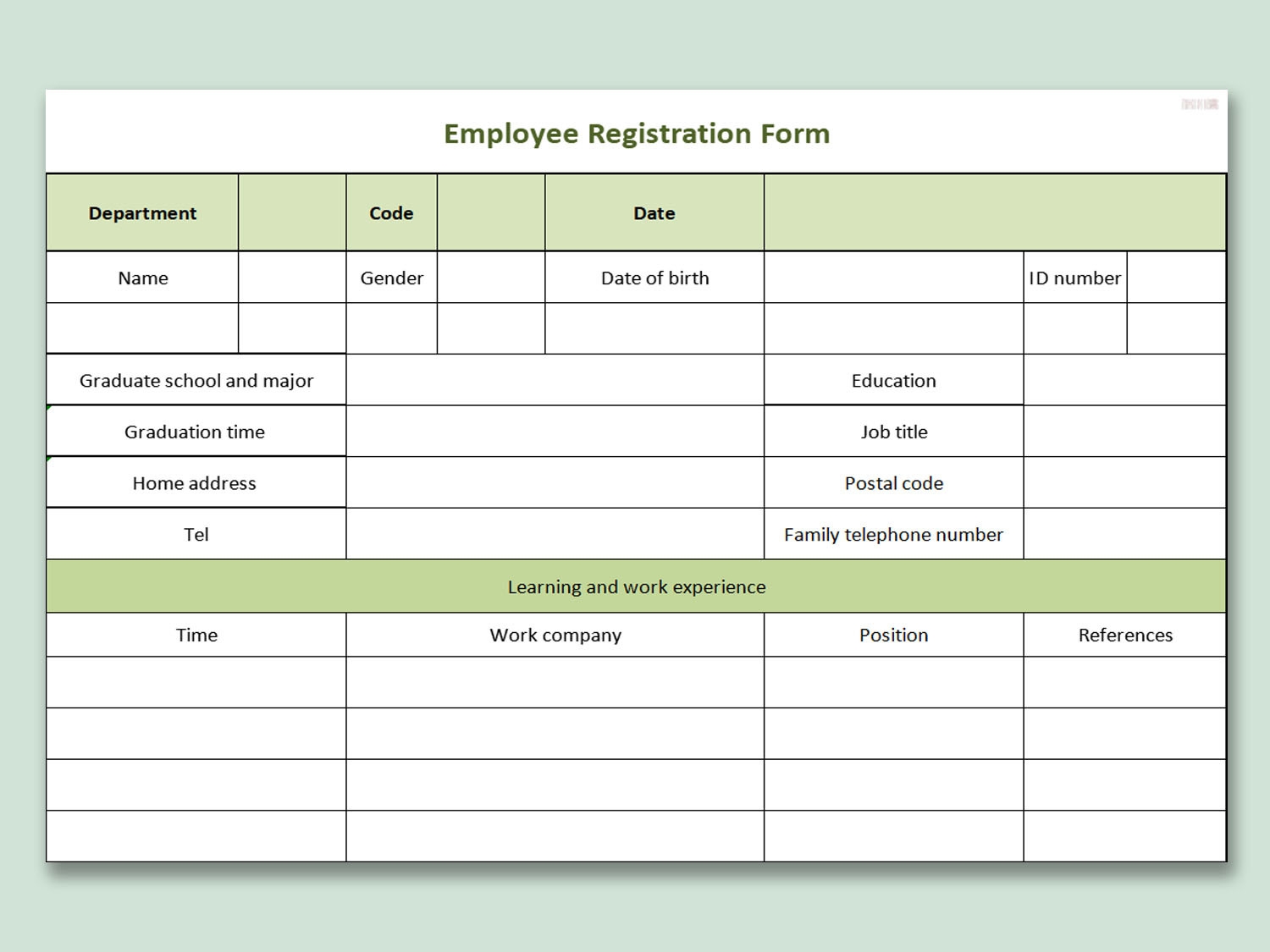 Template Registration Form