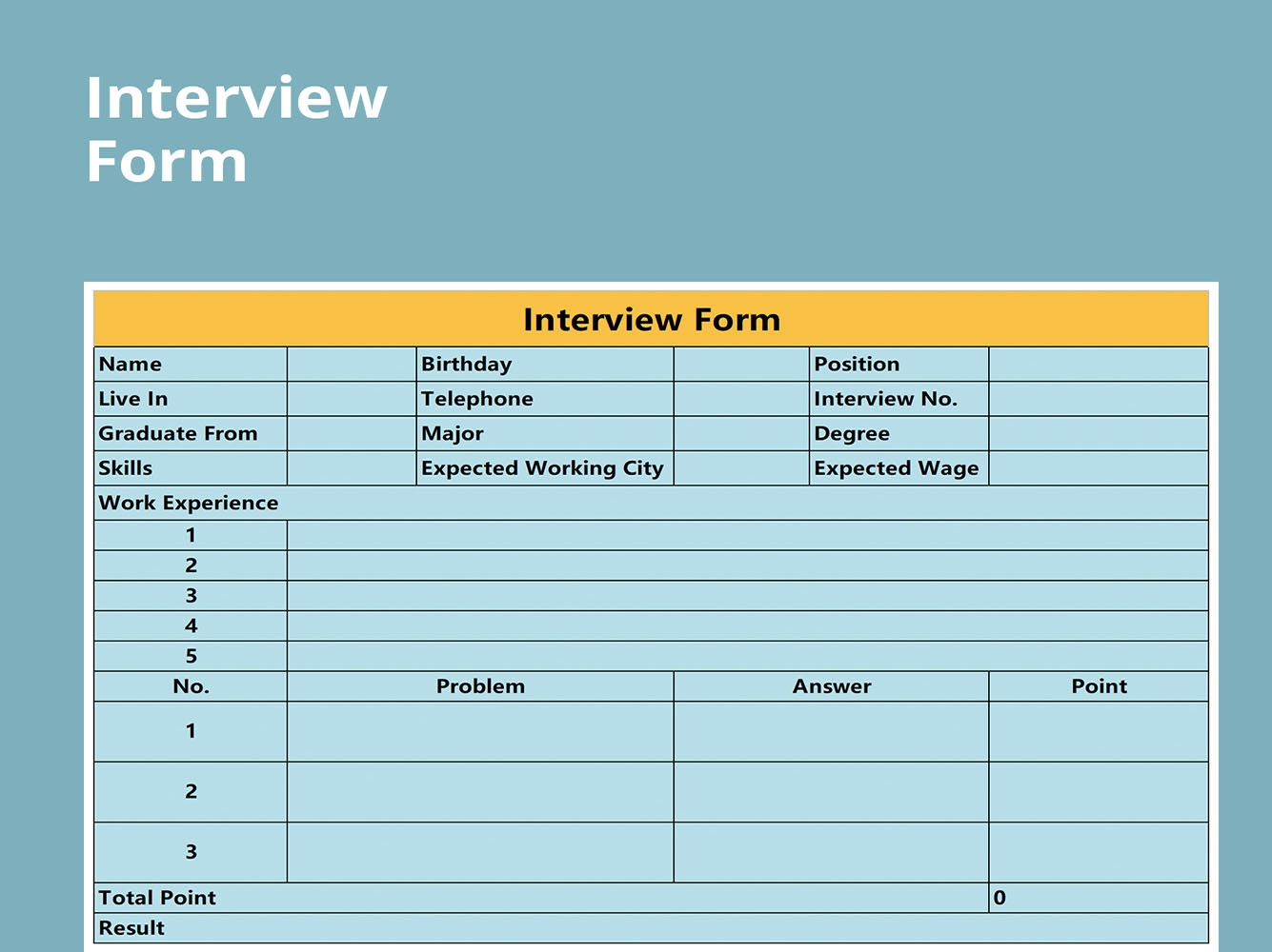 EXCEL Of Free Interview Form xls WPS Free Templates