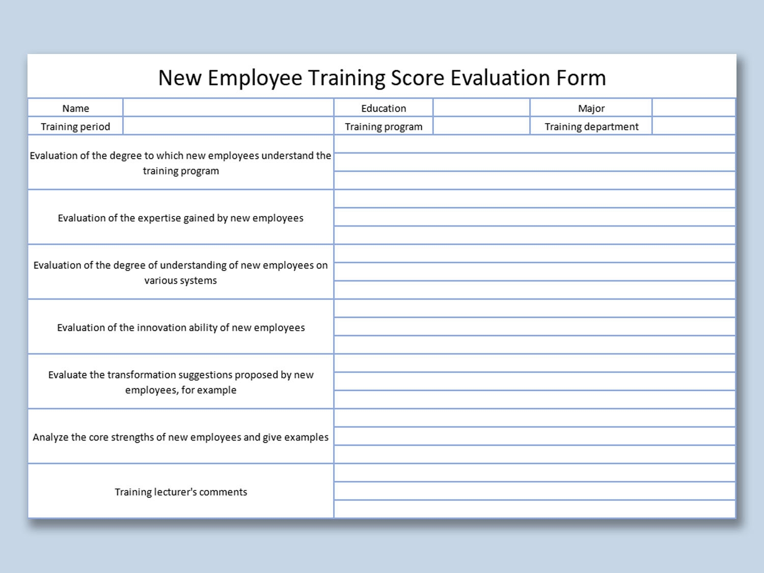 EXCEL Of New Employee Training Score Evaluation Form xls WPS 