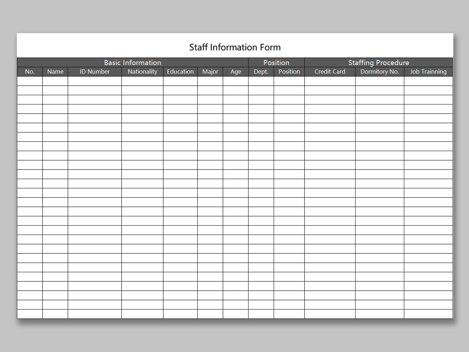 EXCEL Of Staff Information Form xlsx WPS Free Templates