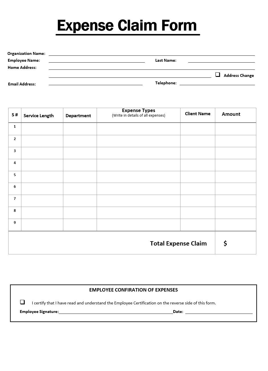 Expense Claim Form Free Word Templates