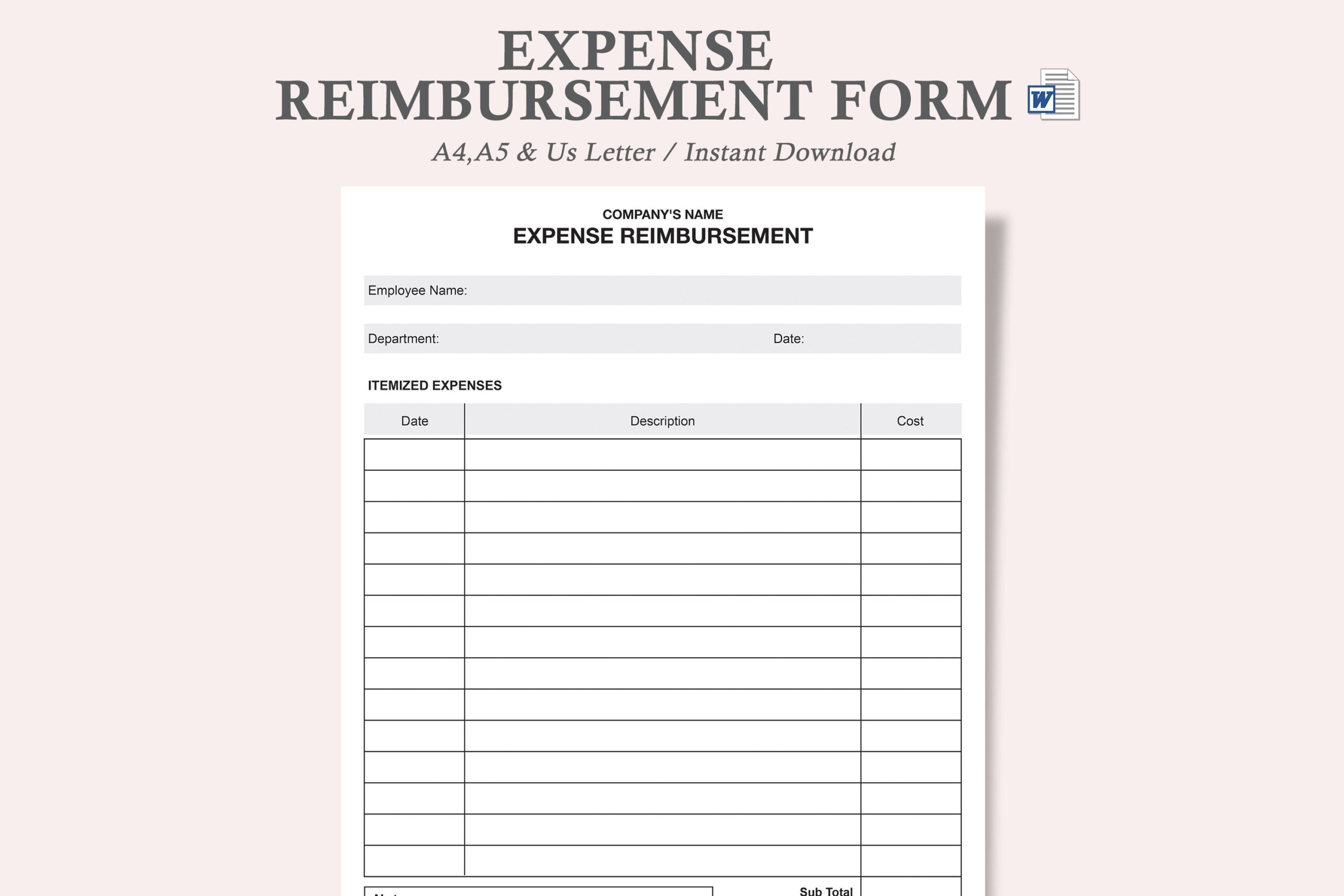 Reimbursement Form Template