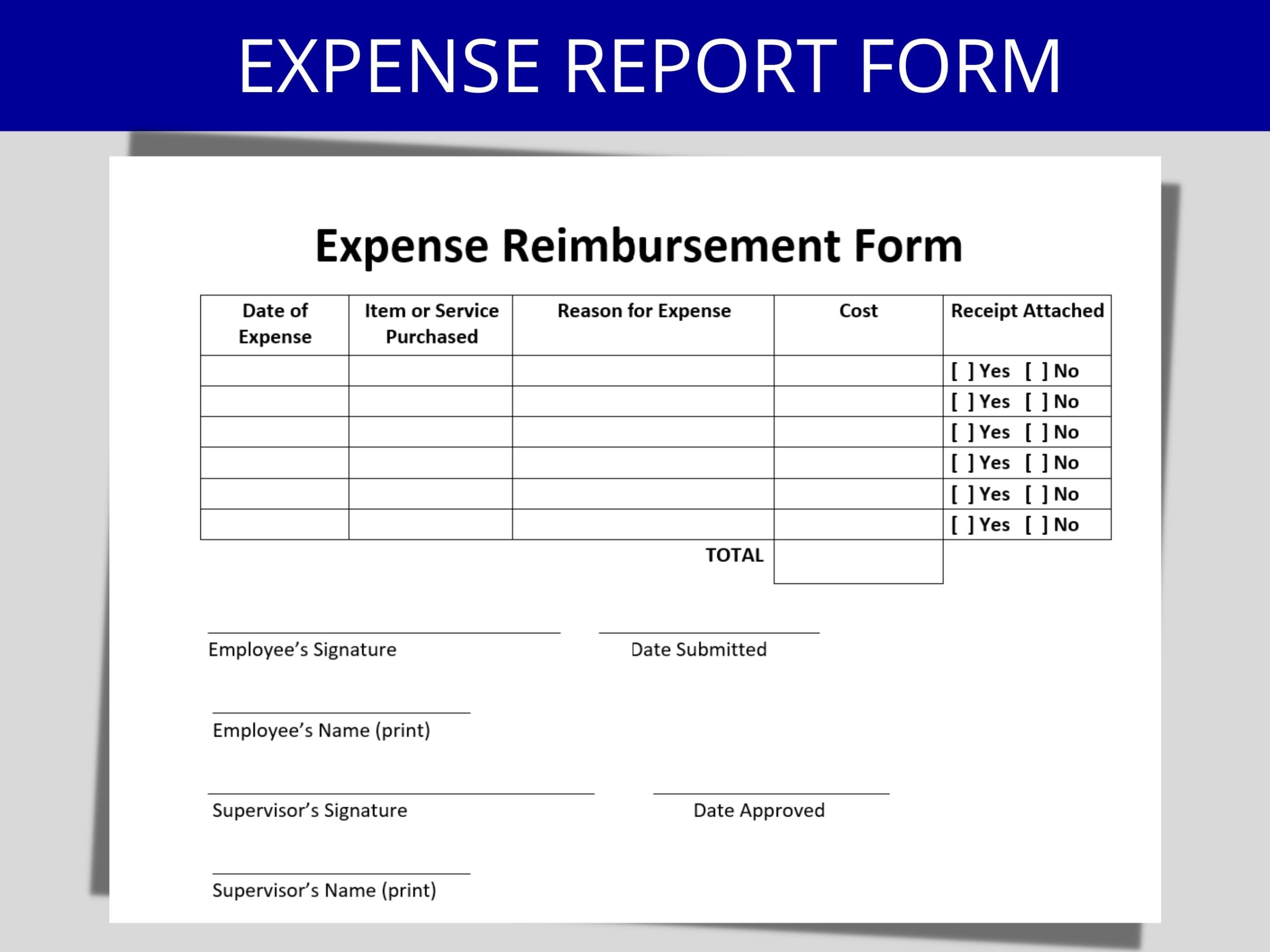 Expense Report Form Employee Reimbursement Expenses Editable 