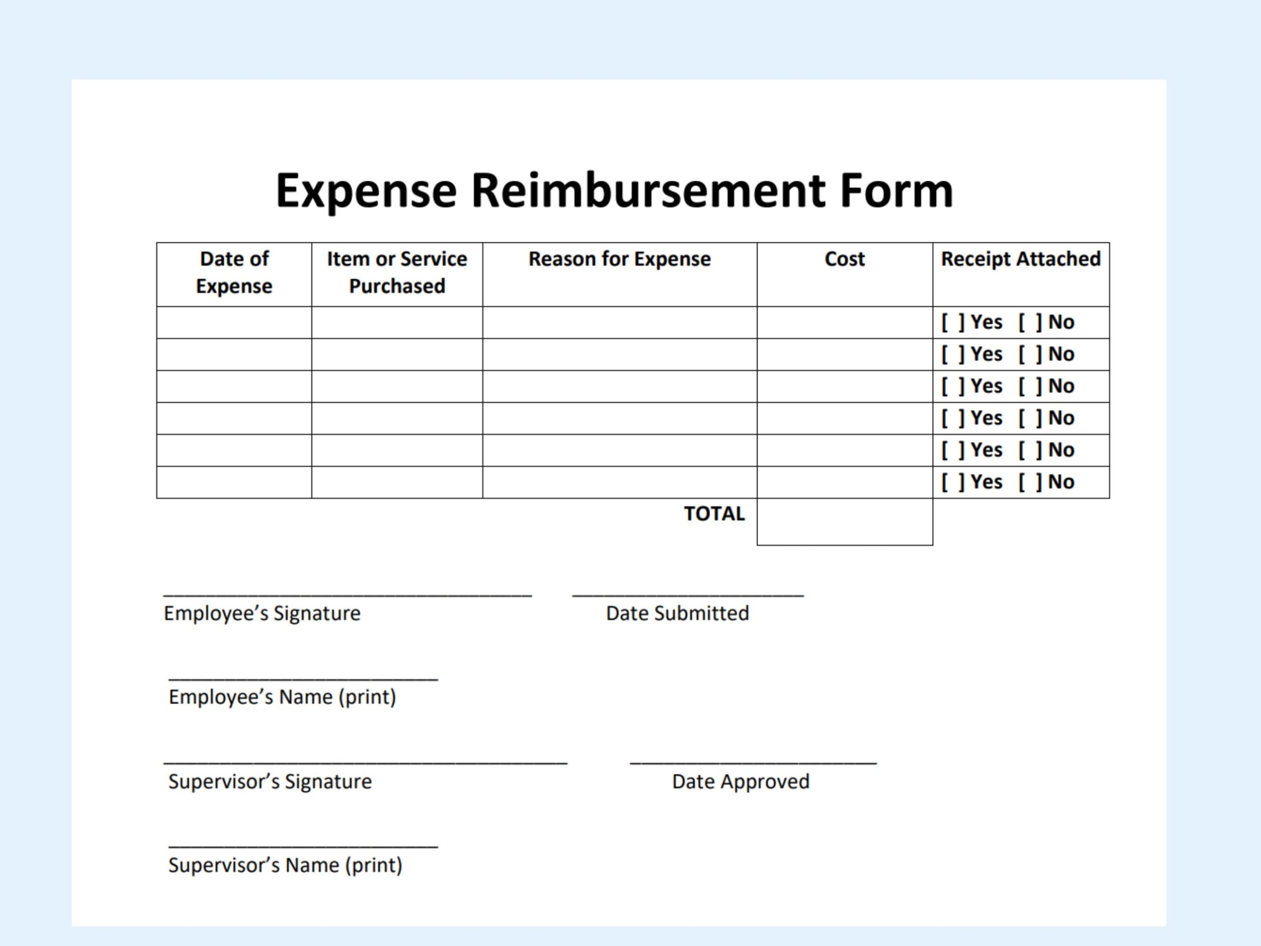 Expense Report Form Employee Reimbursement Expenses Editable Worksheets Library