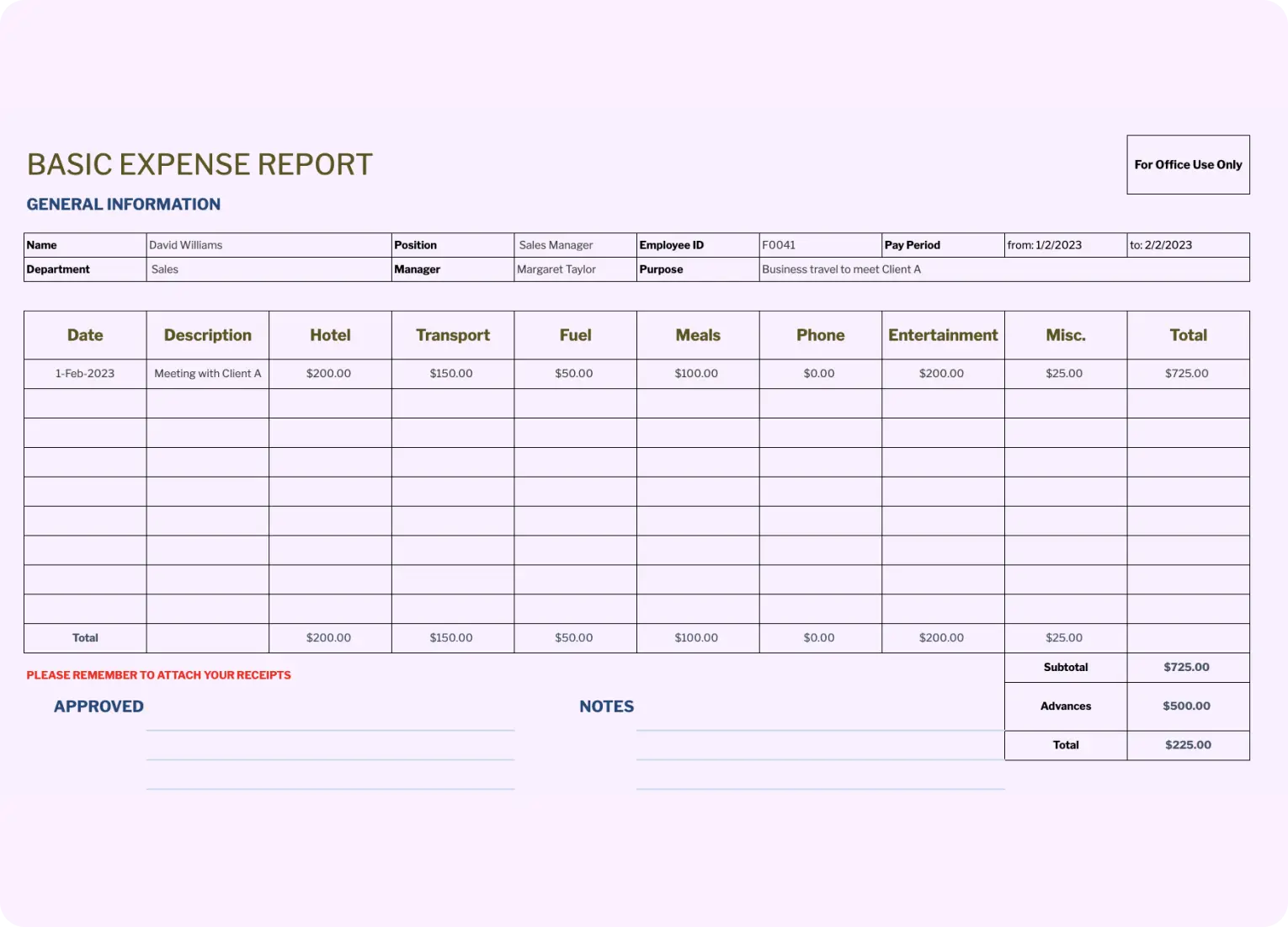 Per Diem Form Template