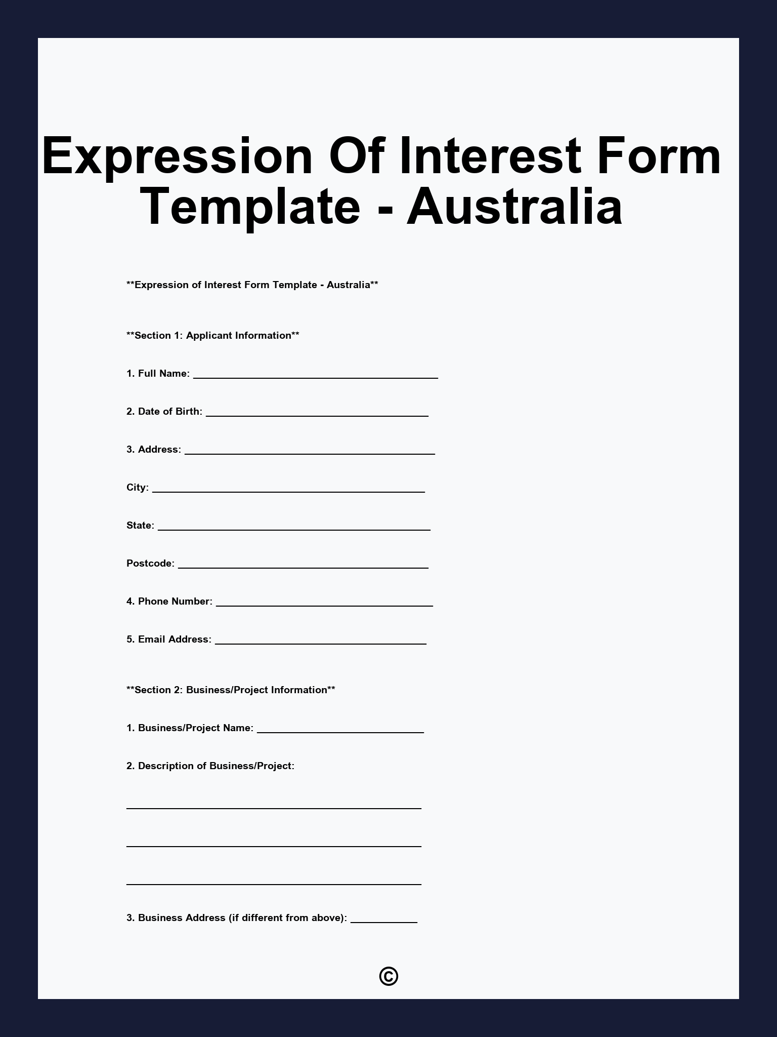 Expression Of Interest Form Template Australia